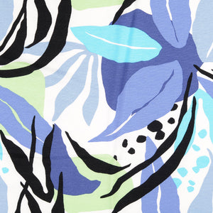 Painterly Leaves Blue Viscose Jersey Fabric