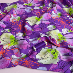 REMNANT 2.5 Metres - Spring Blooms on Purple Viscose with LENZING™ ECOVERO™ fibres