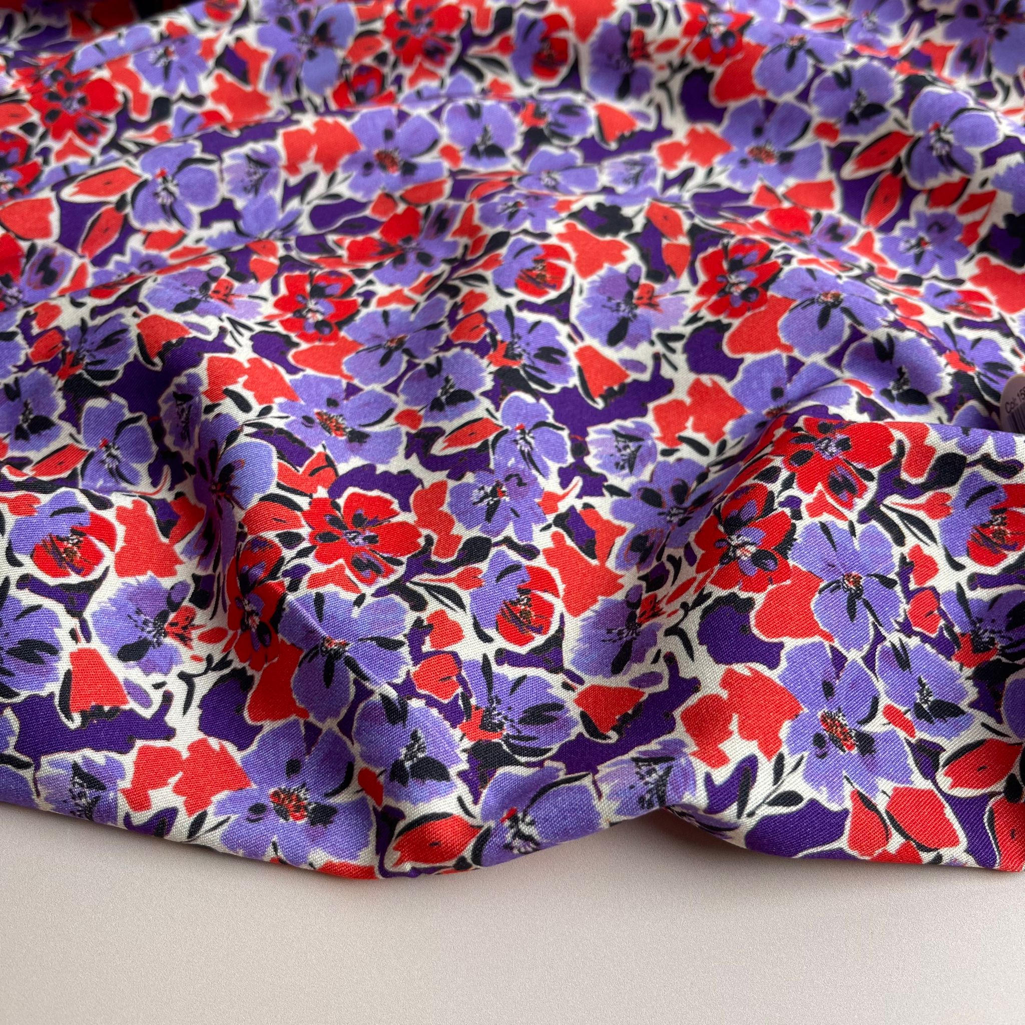 Rosella Primrose in Purple and Red Viscose Twill with Stretch