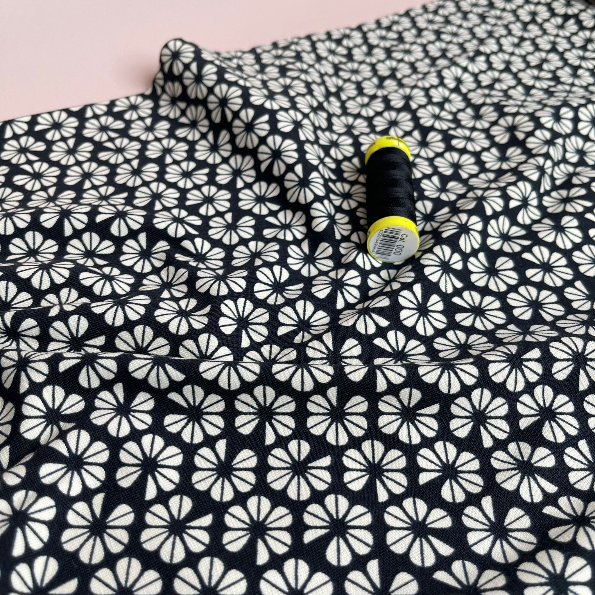 REMNANT 2.20 Metres - Graphic Pansies on Black GOTS Organic Cotton Jersey