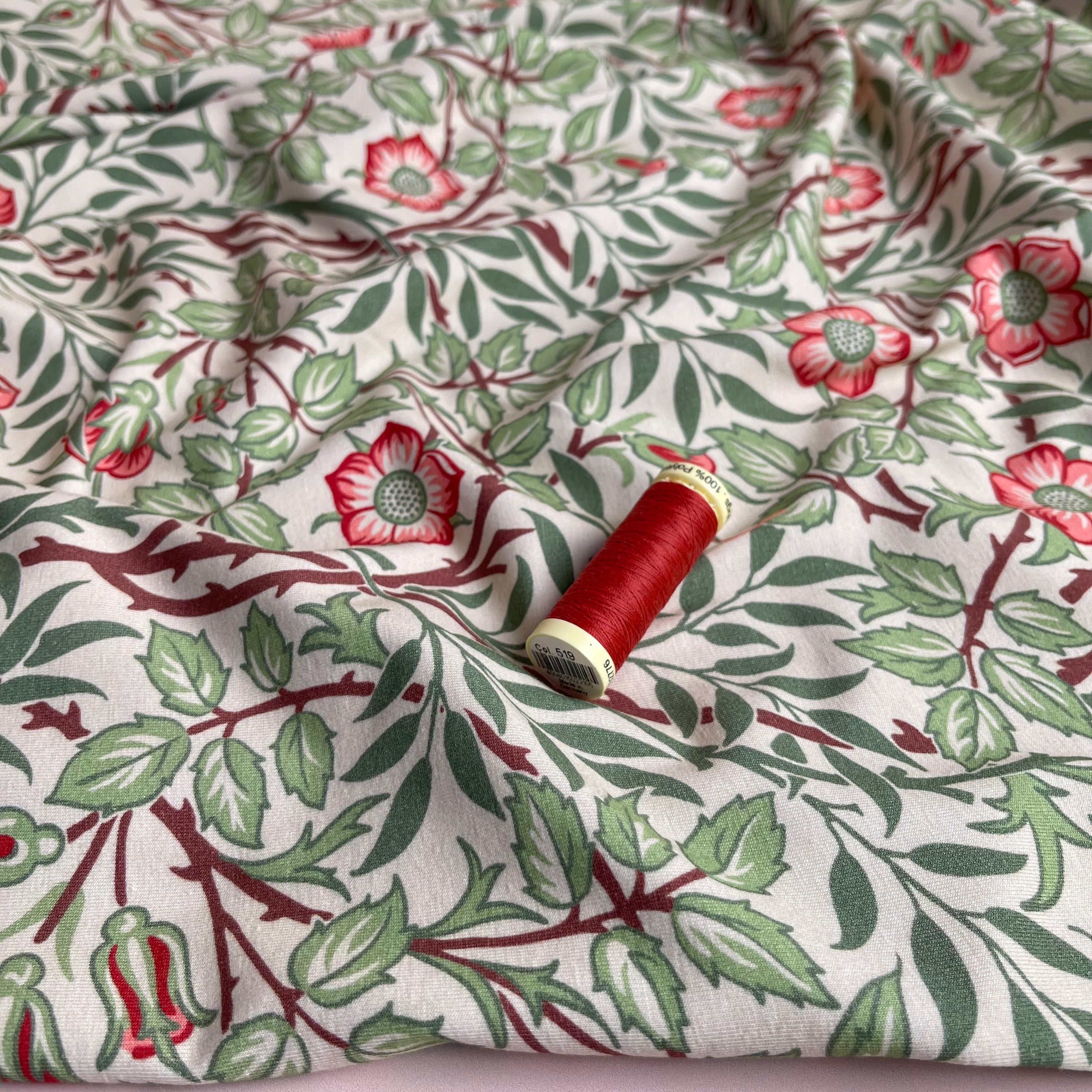 REMNANT 2.06 Metres - Danish Design - Morris Flowers Cotton Jersey Fabric