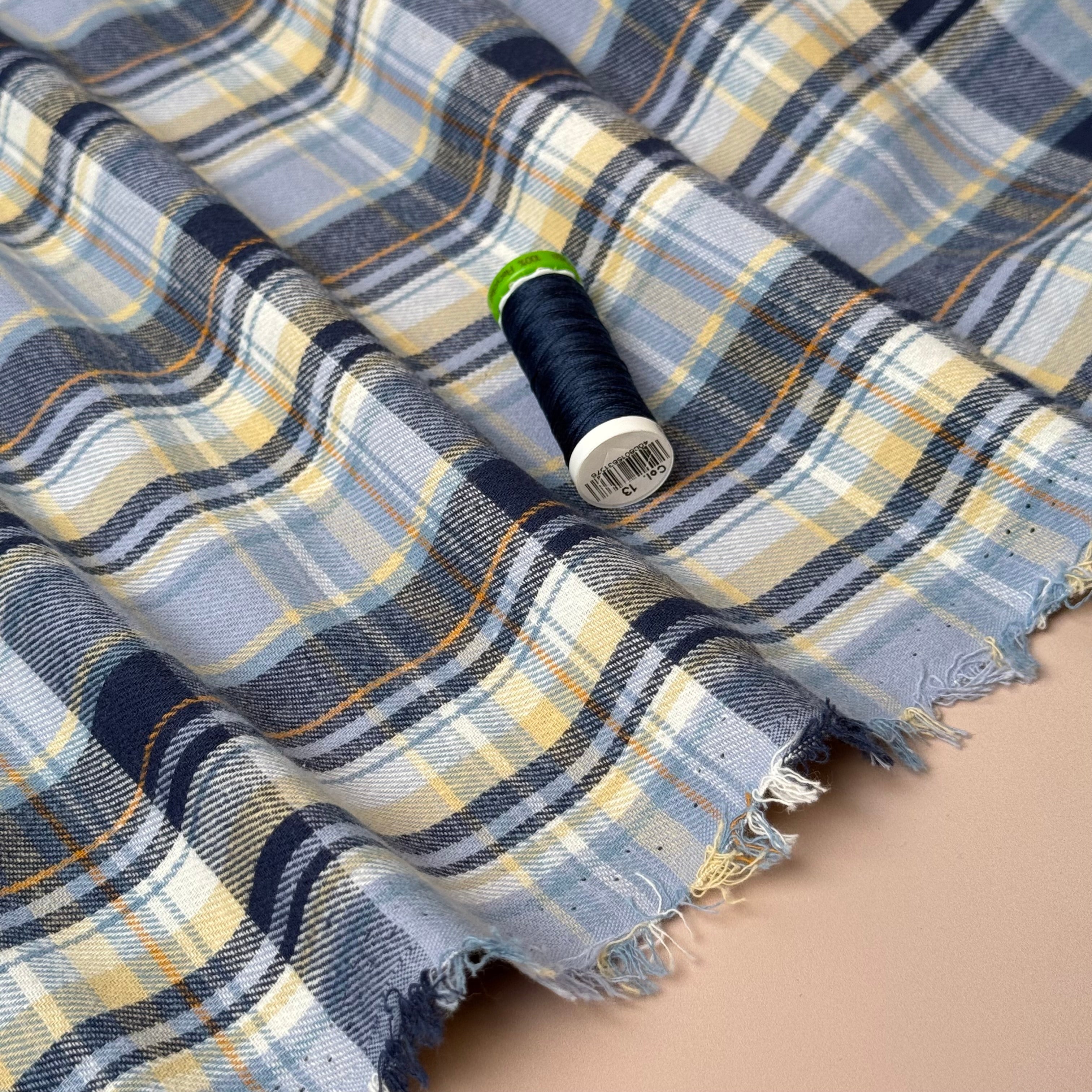 Plaid Blue Brushed Cotton Flannel