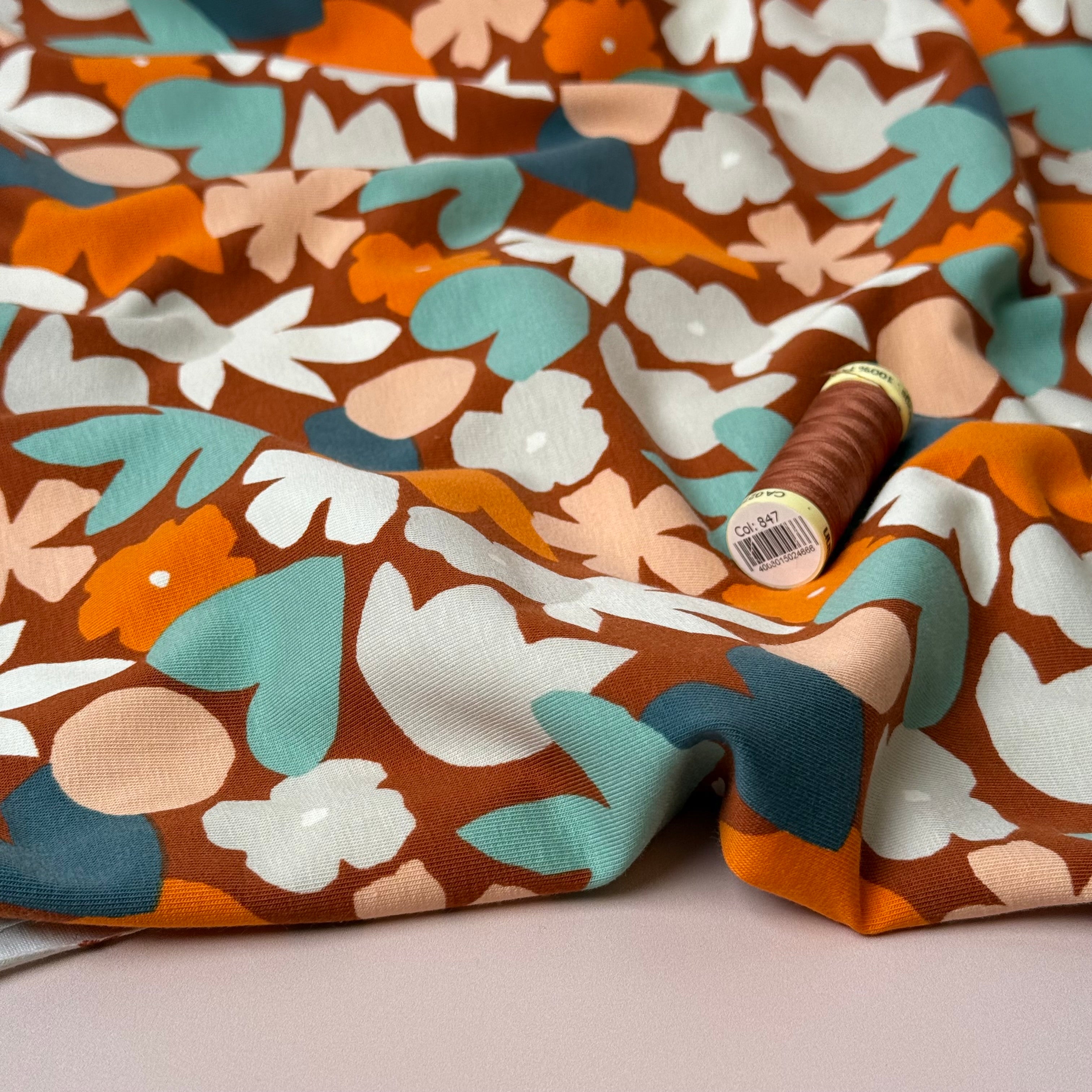 Autumn Flowers Cotton Jersey Fabric