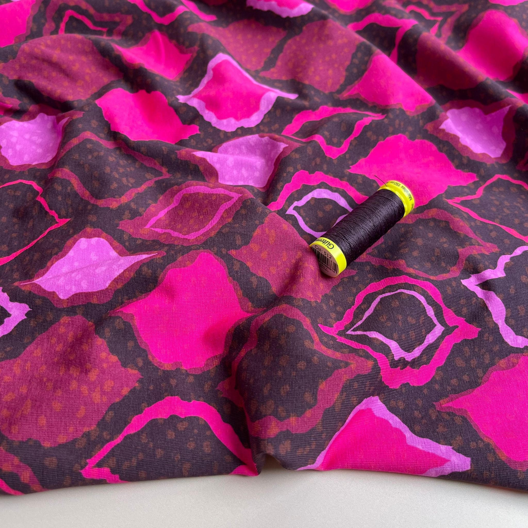 REMNANT 0.49 Metre - Danish Design - Abstract Magenta Diamonds Cotton Jersey Fabric