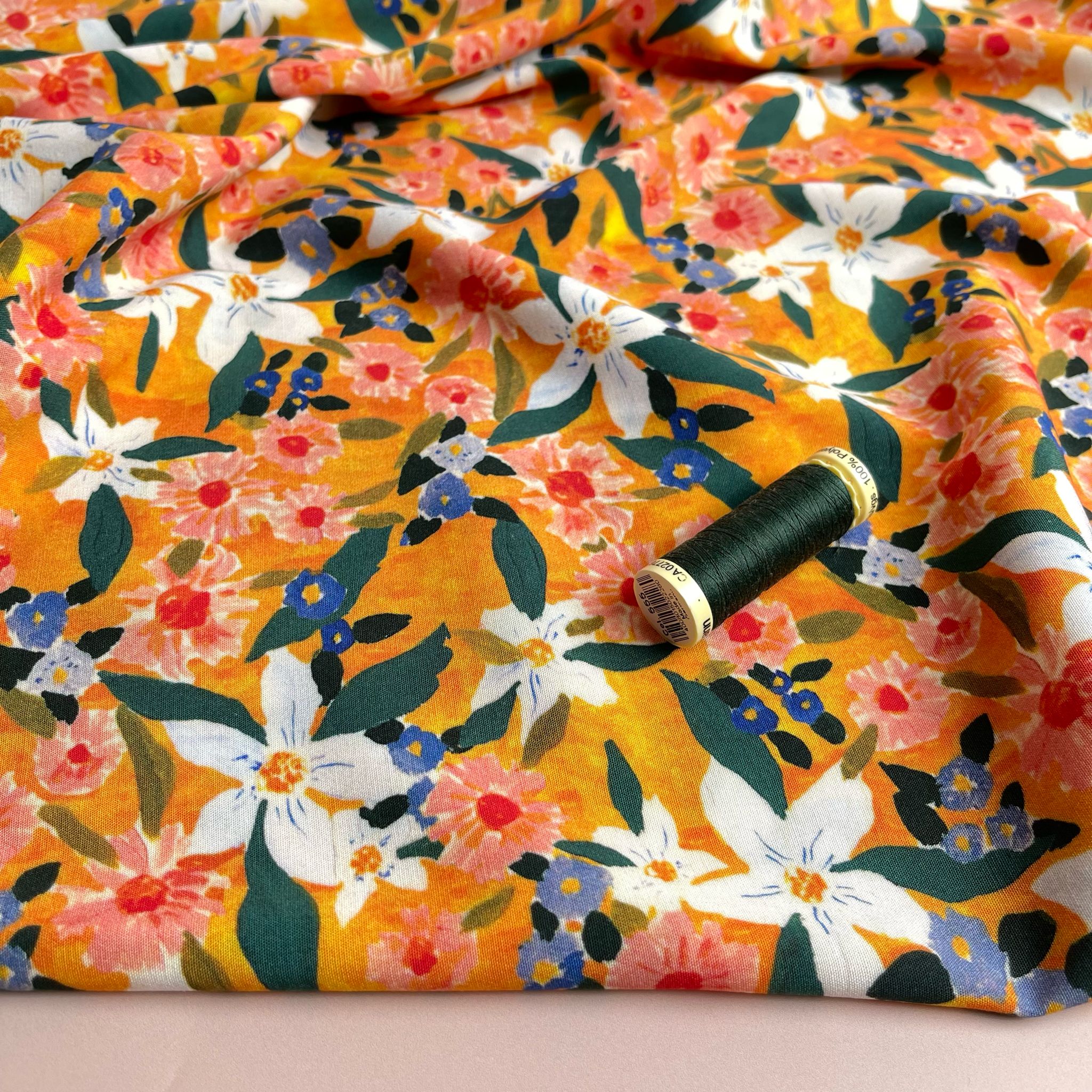 Sunrise Flowers Stretch Viscose Poplin Fabric