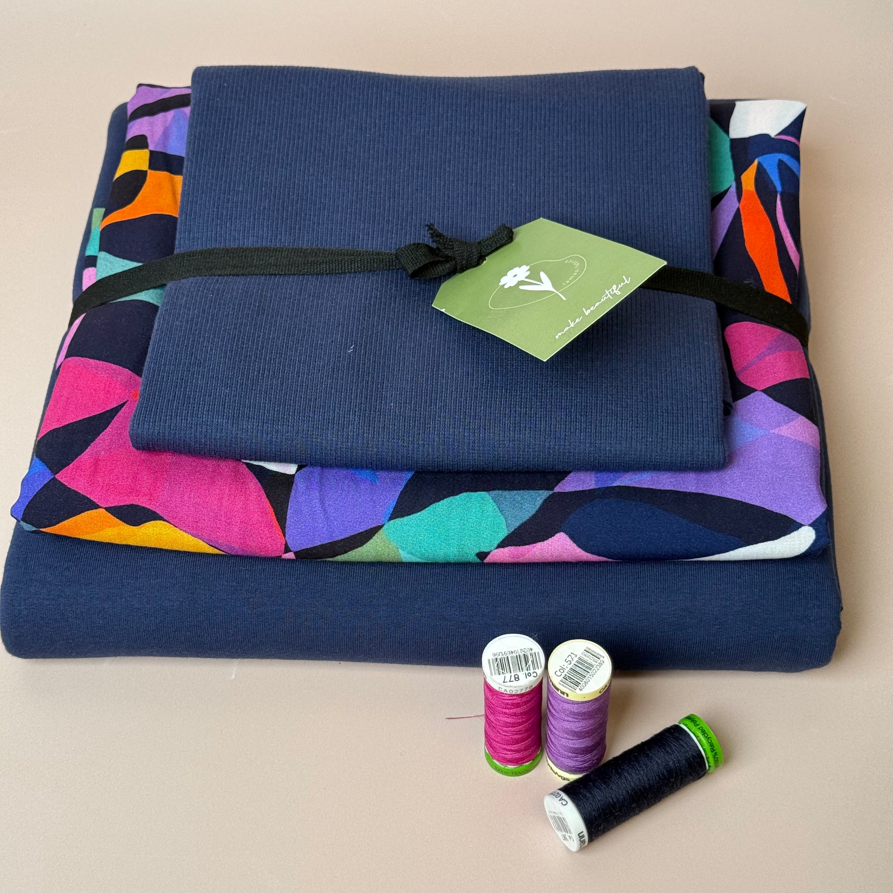 Make an Outfit Colour Bundle - Rainbow Leaves Viscose & Cotton French Terry with Ribbing