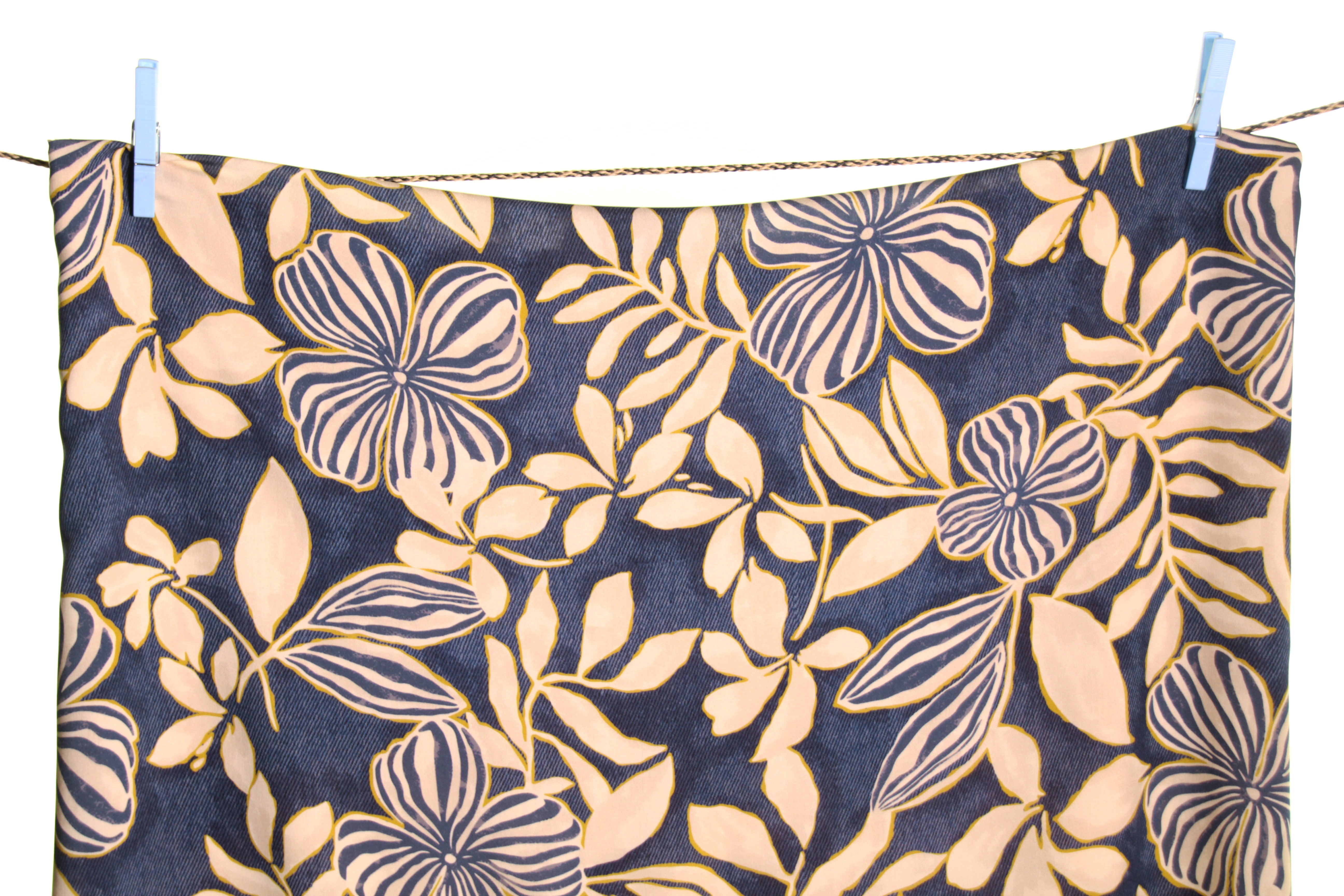 Atelier Jupe - Jeans Blue with Beige Flowers Viscose Fabric