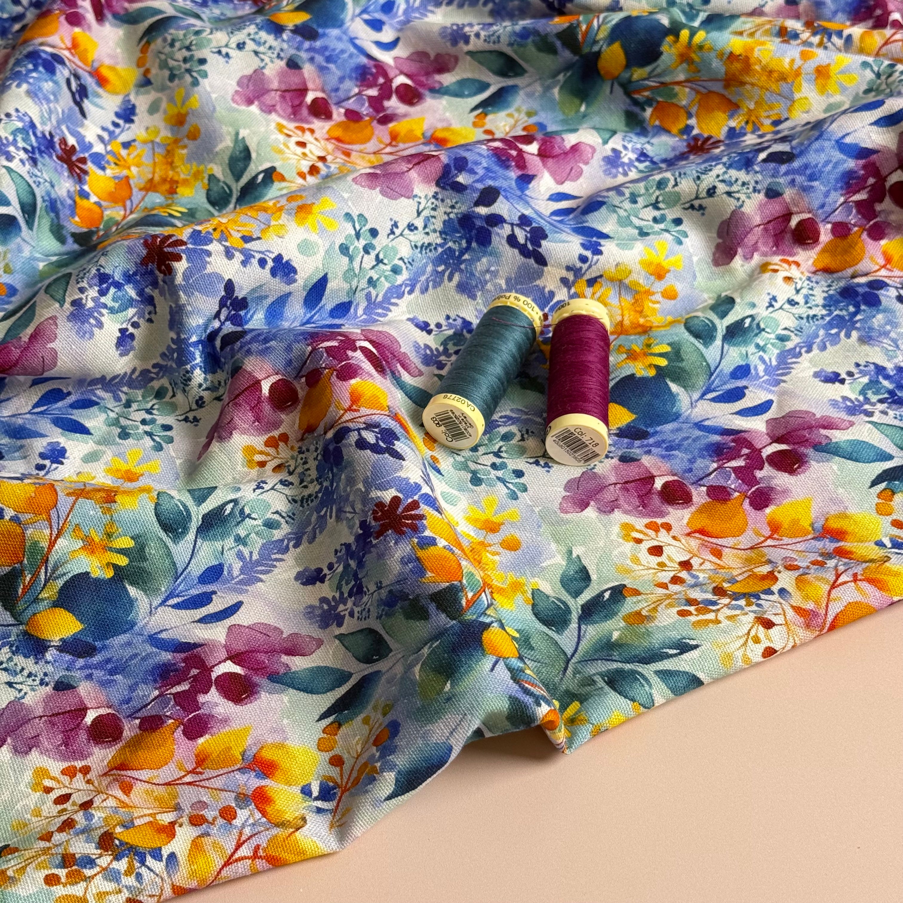 Painted Petals Viscose Linen Fabric