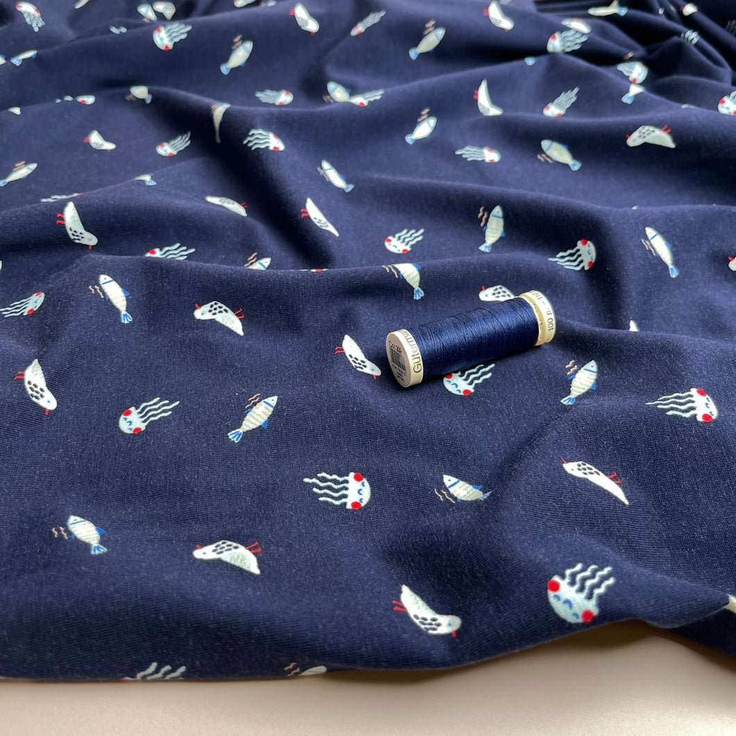 Under The Sea Navy Cotton Jersey Fabric