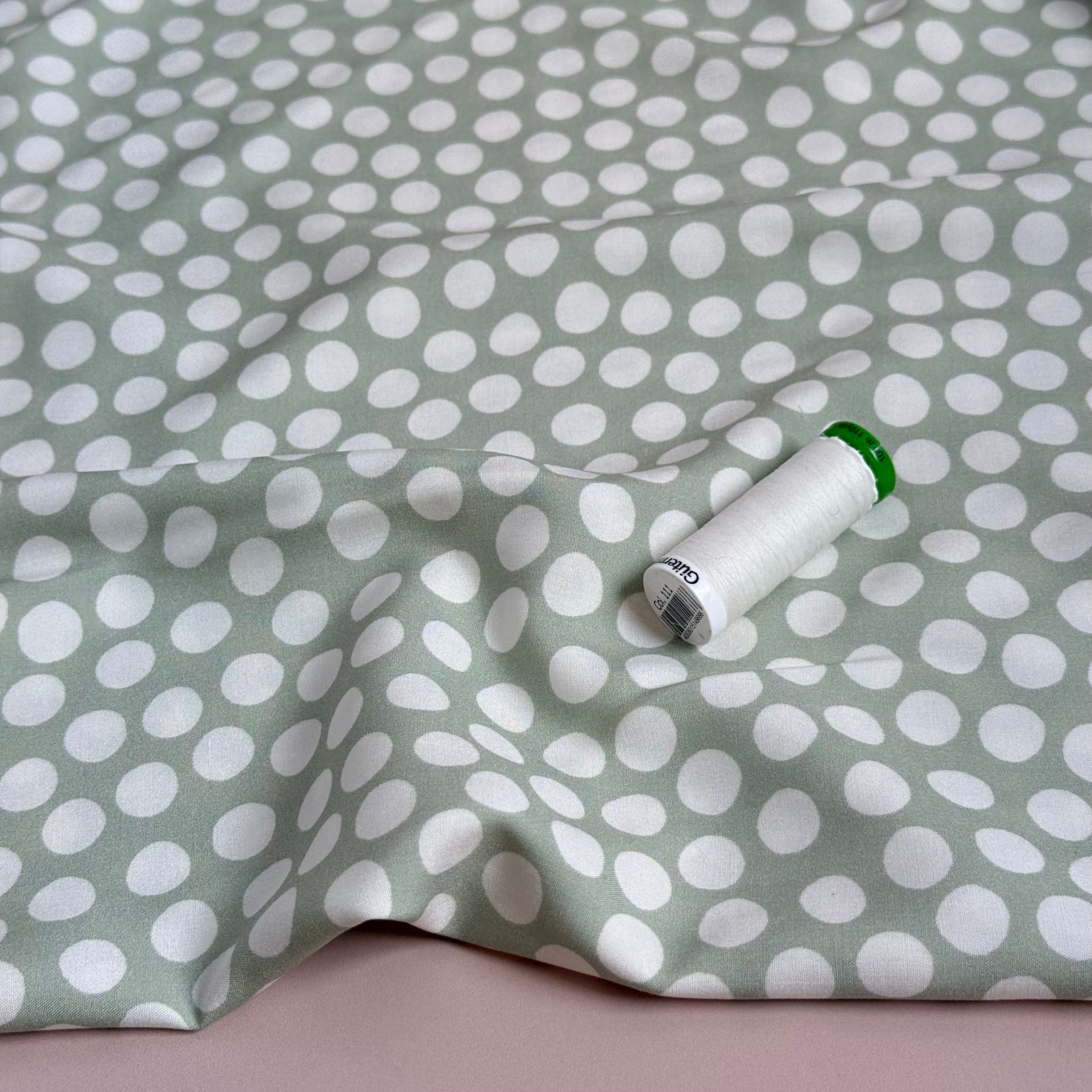 Snow Dots Sage Green Viscose Poplin Fabric