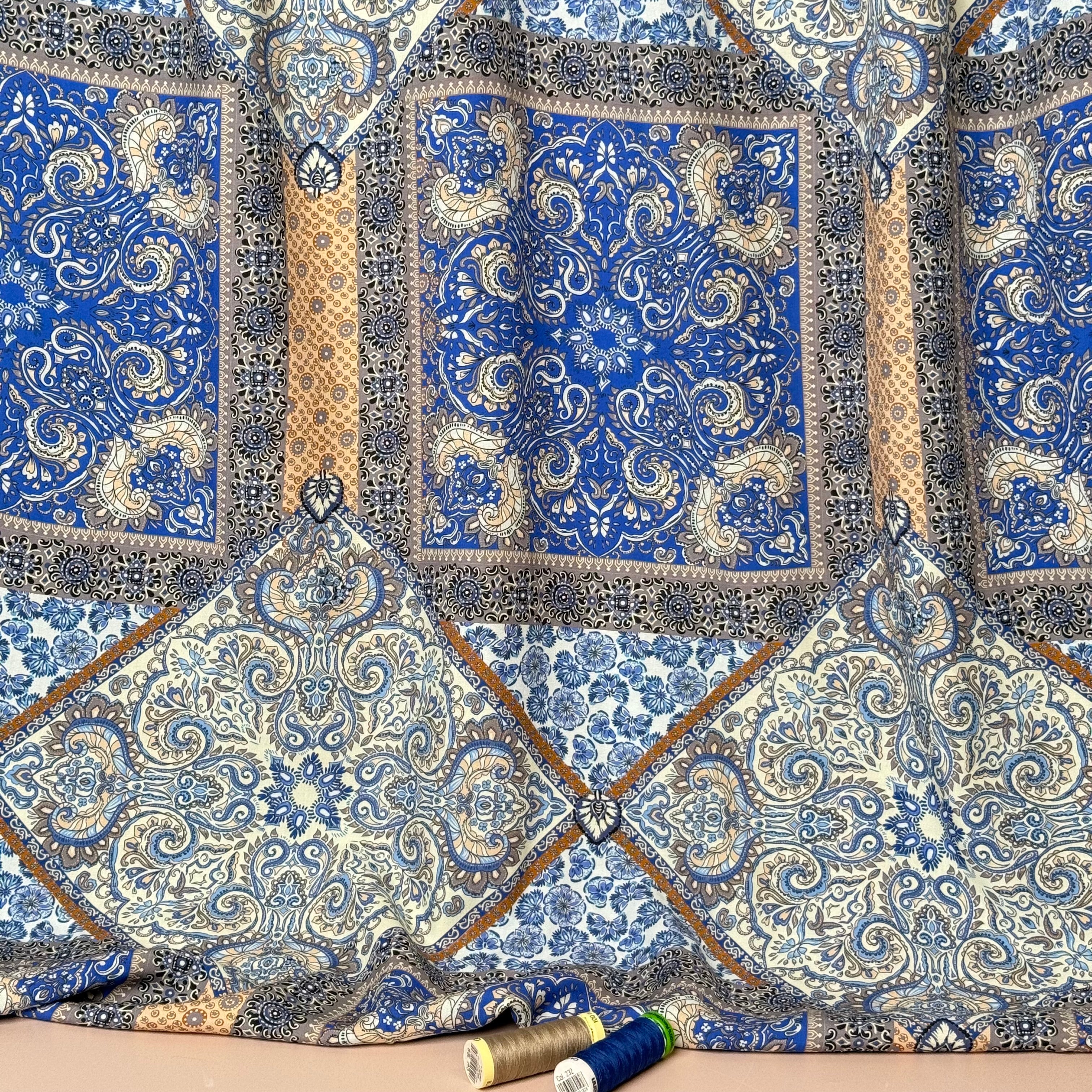 Mediterranean Tiles Viscose Poplin Fabric