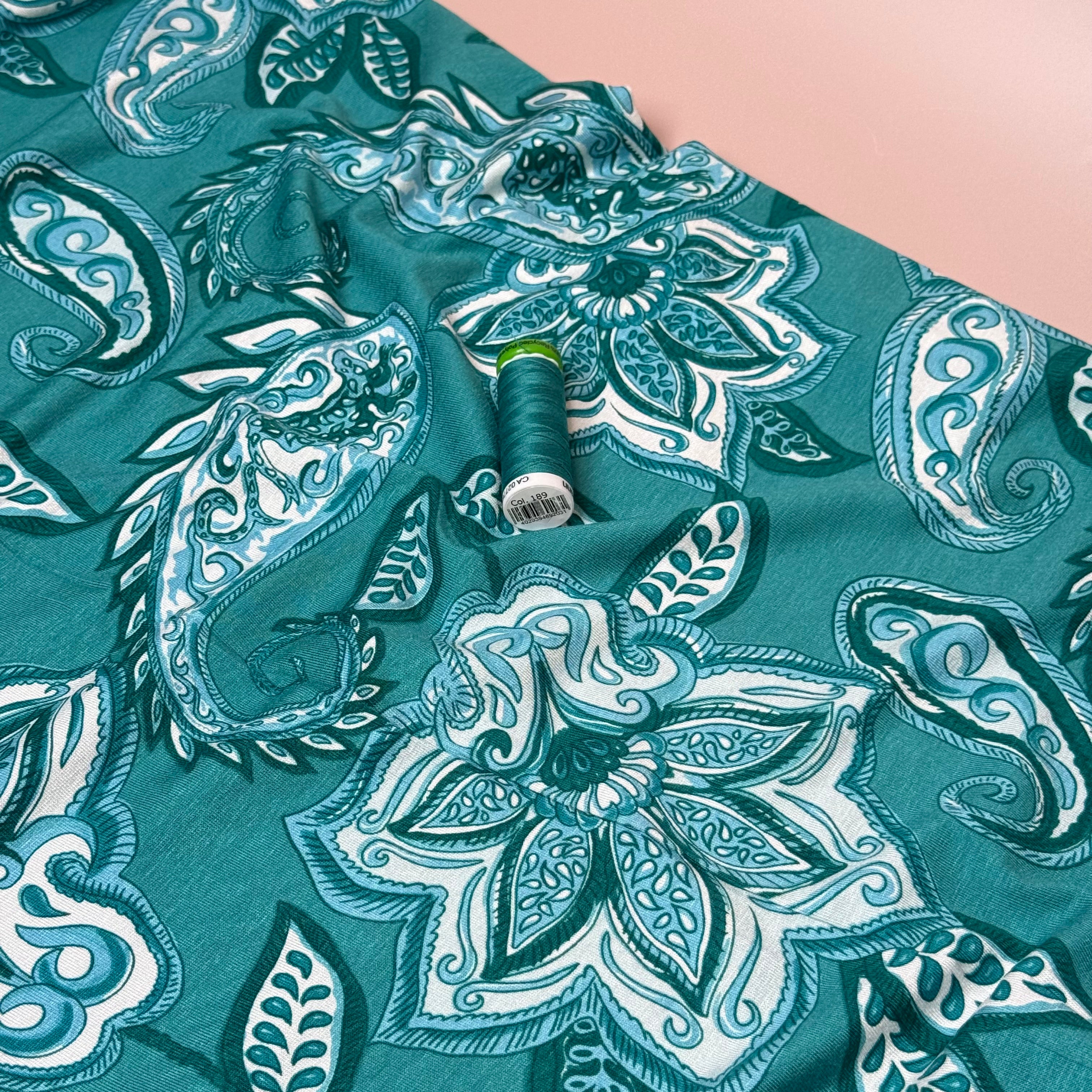 Paisley in Petrol Viscose Jersey Fabric