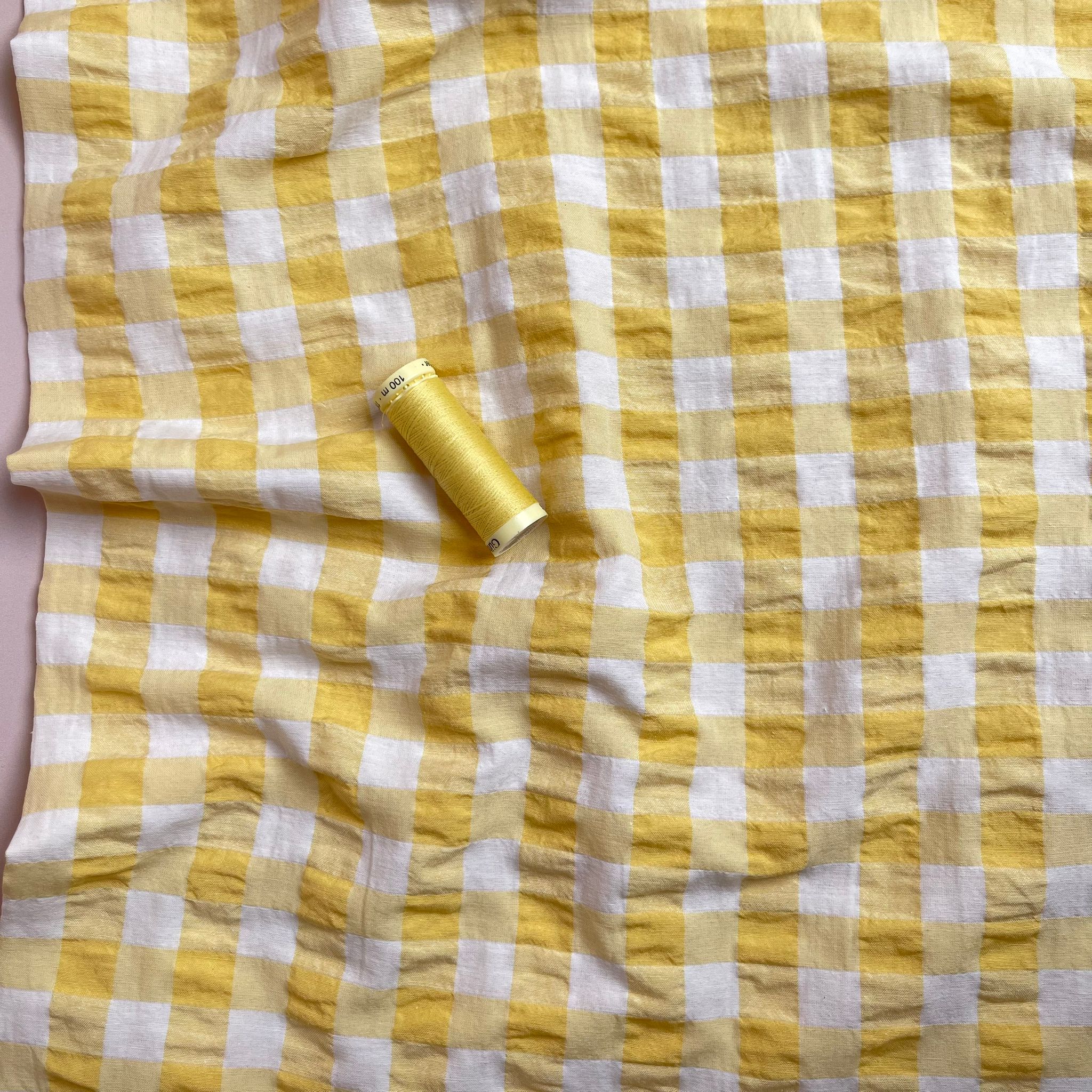 Ex-Designer Sunshine Gingham Cotton Viscose Seersucker Fabric