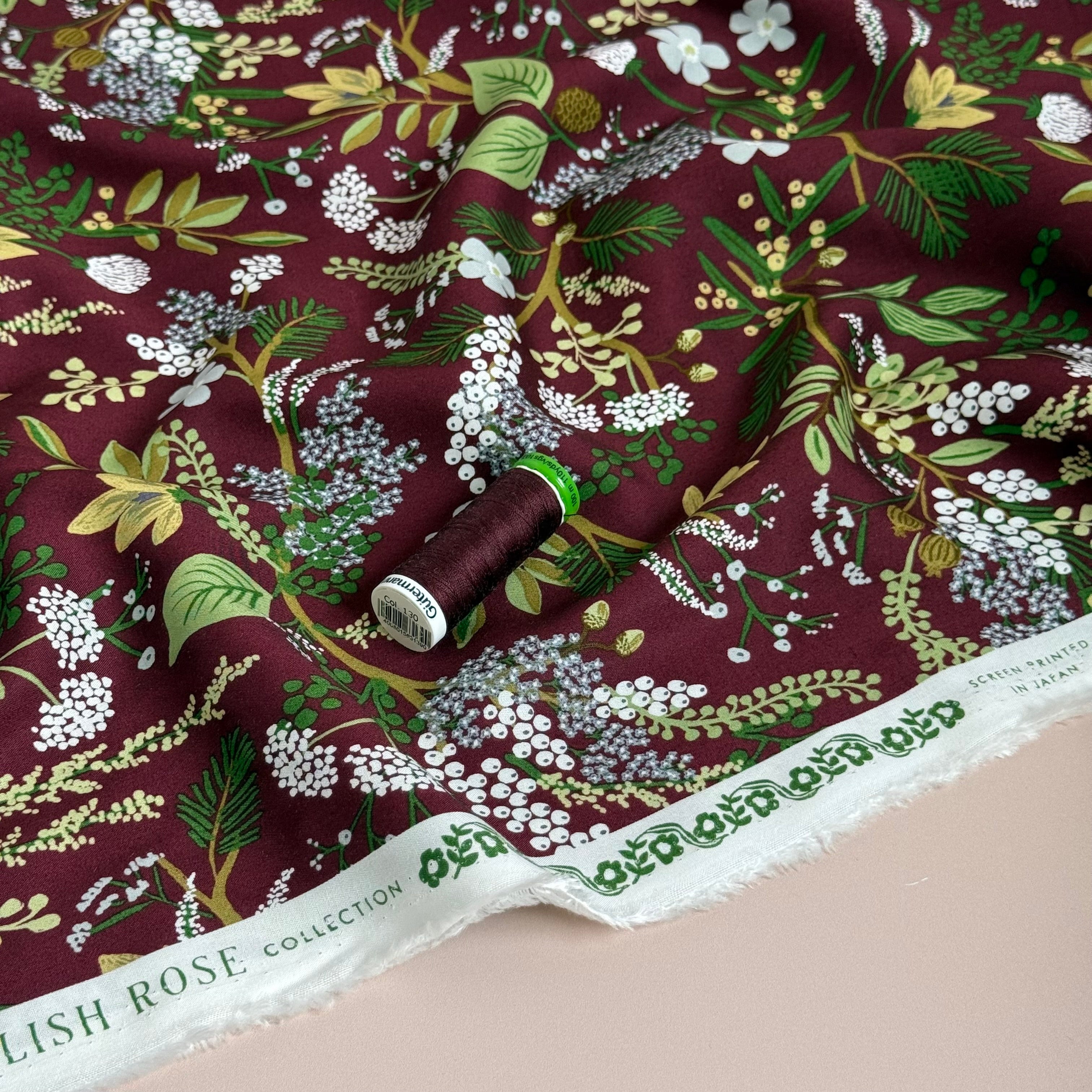Rifle Paper Co - Juniper Forest in Burgundy Rayon from English Rose