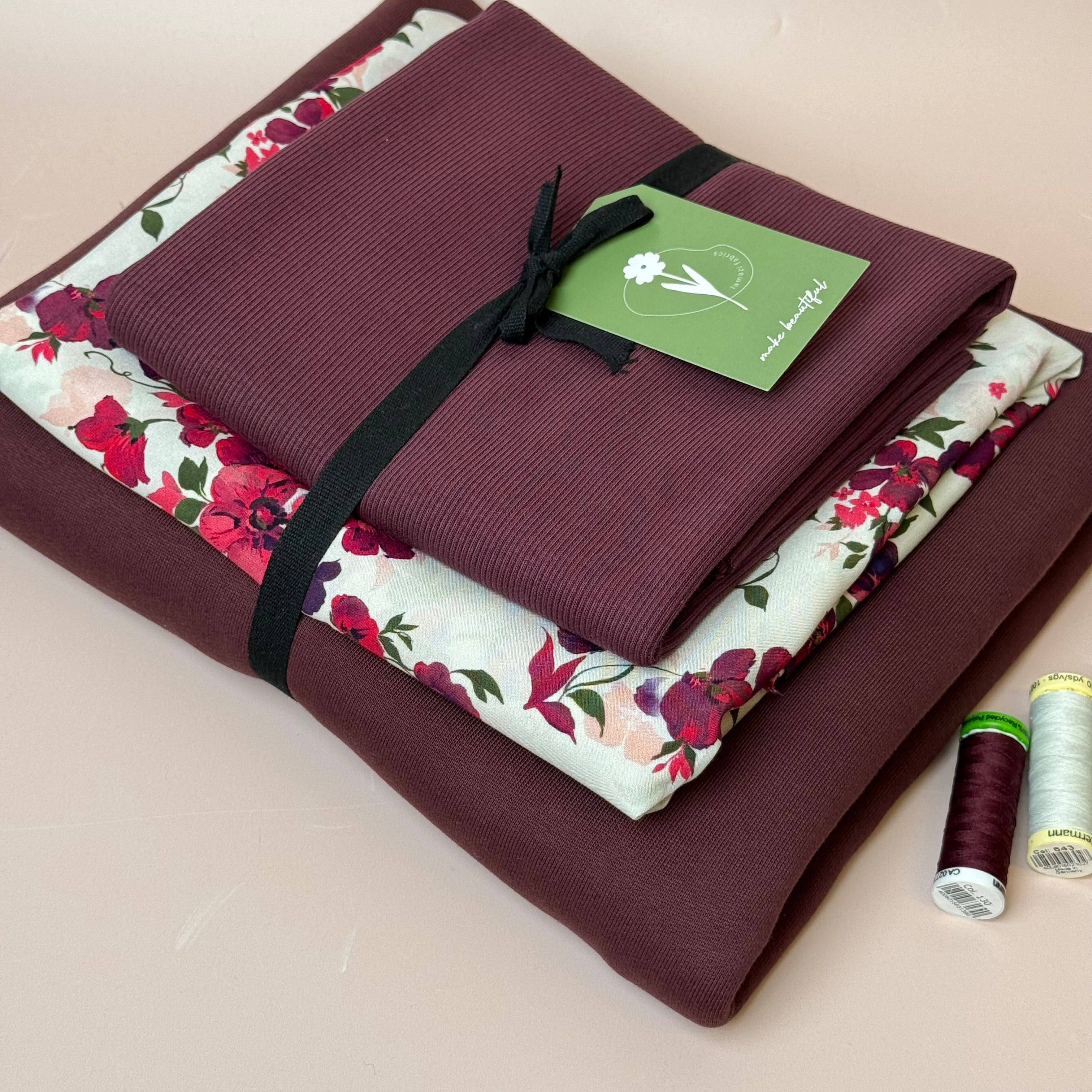 Make an Outfit Colour Bundle - Rosehip Viscose & Brushed Sweatshirt in Grape with Ribbing