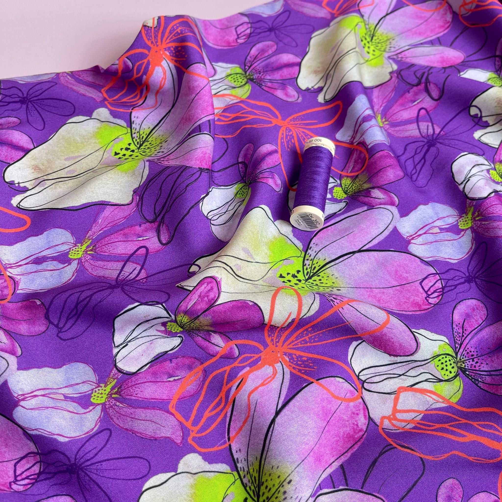 PRE-ORDER Spring Blooms on Purple Viscose with LENZING™ ECOVERO™ fibres (more due by mid May)