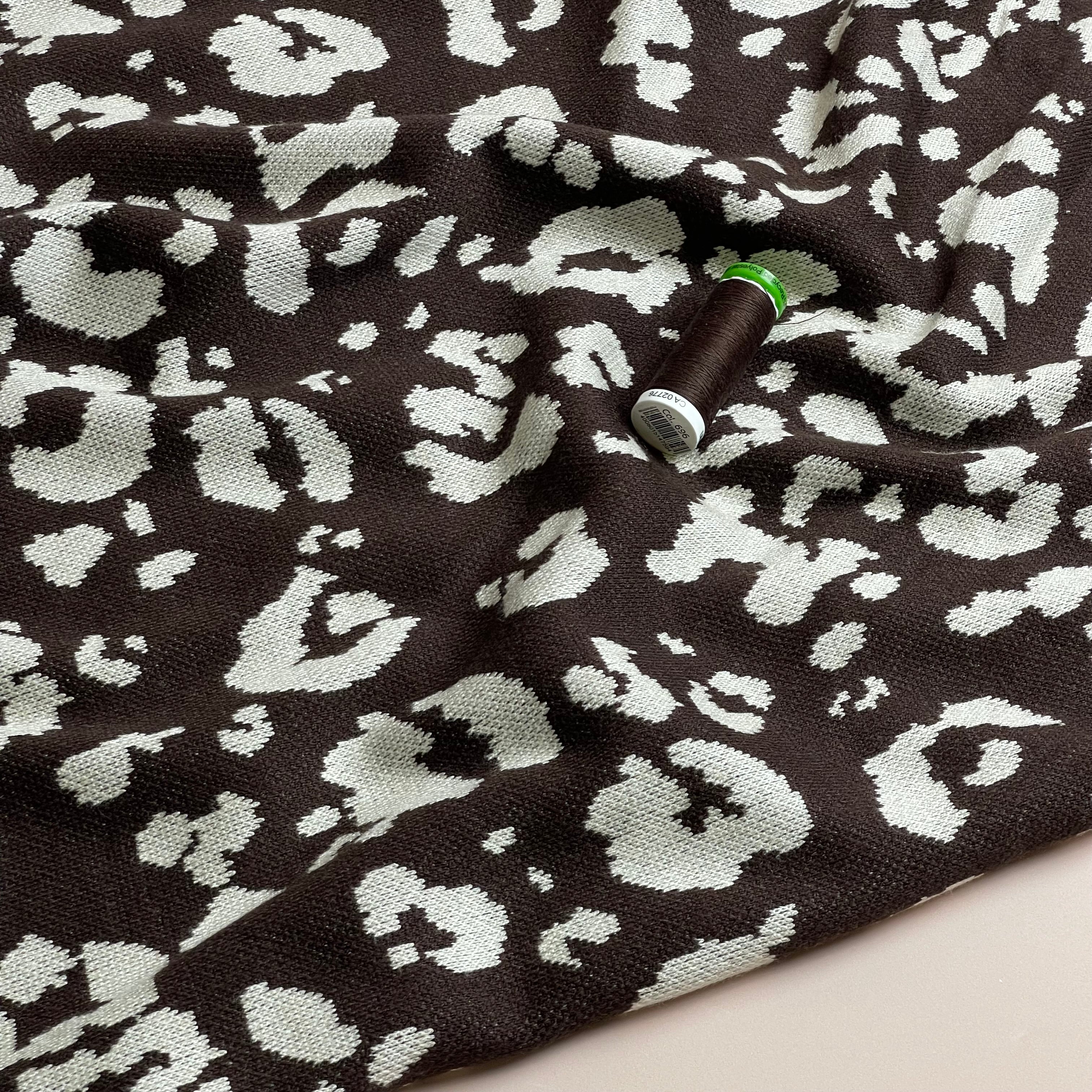 Leopard Dark Brown Yarn Dyed Jacquard Knit