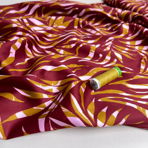 Shaded Foliage in Burgundy Cotton Sateen Fabric