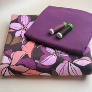 Colour Bundles - Lilies Bordeaux Cotton Sweatshirting & Matching Ribbing