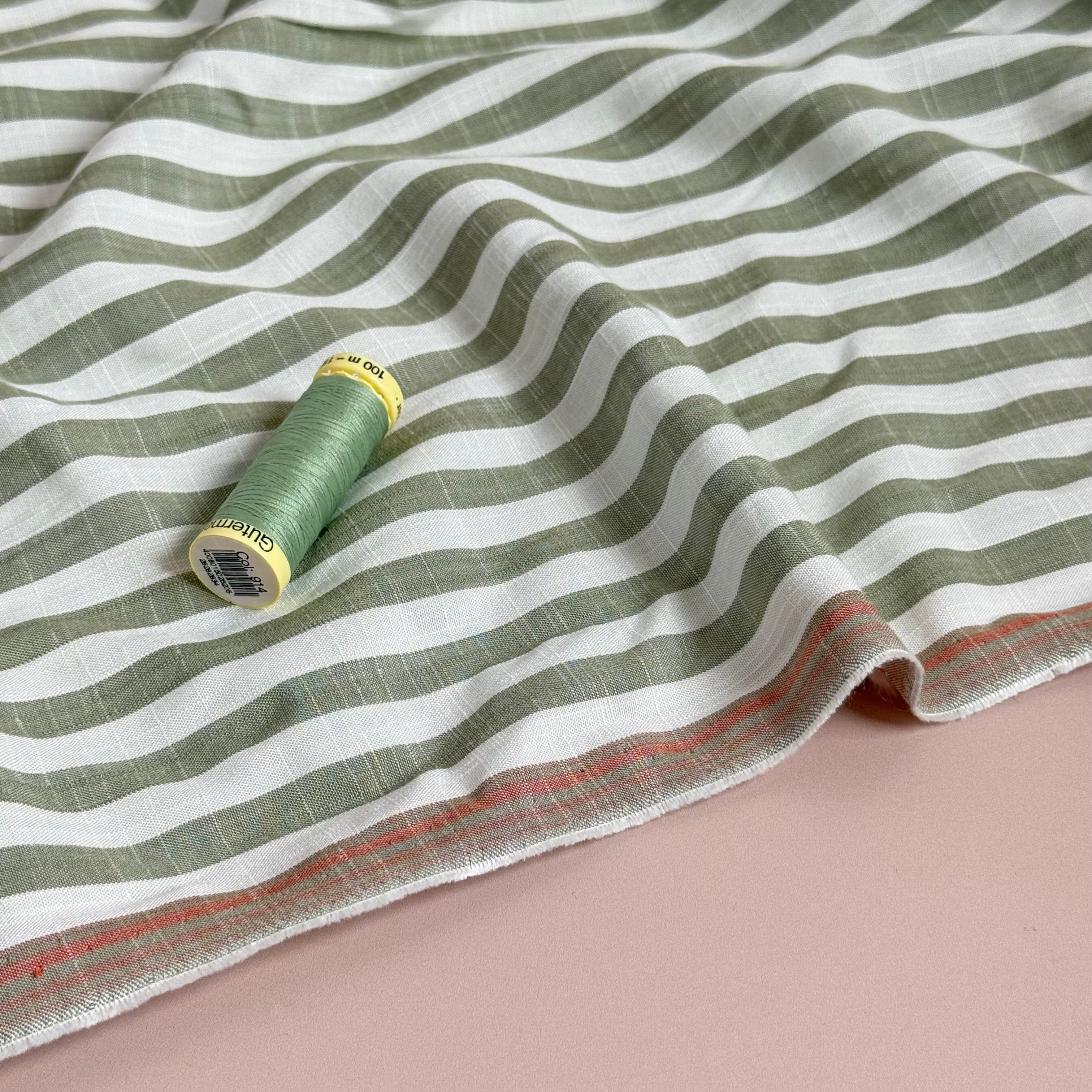 Yarn Dyed Stripe Viscose Fabric in Green