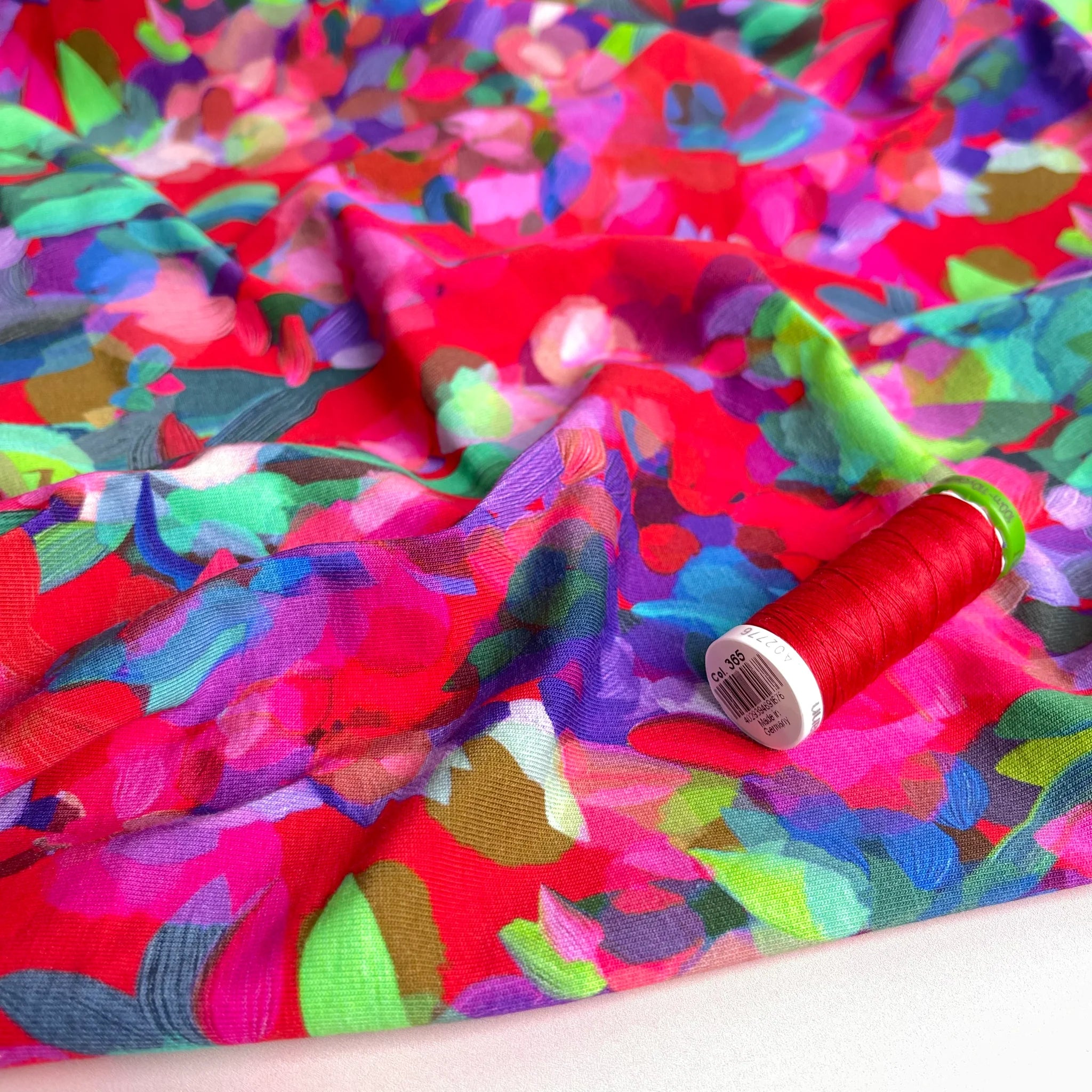 Colour Bundles - Lupine Petals Red Organic and Plain Jersey with Ribbing