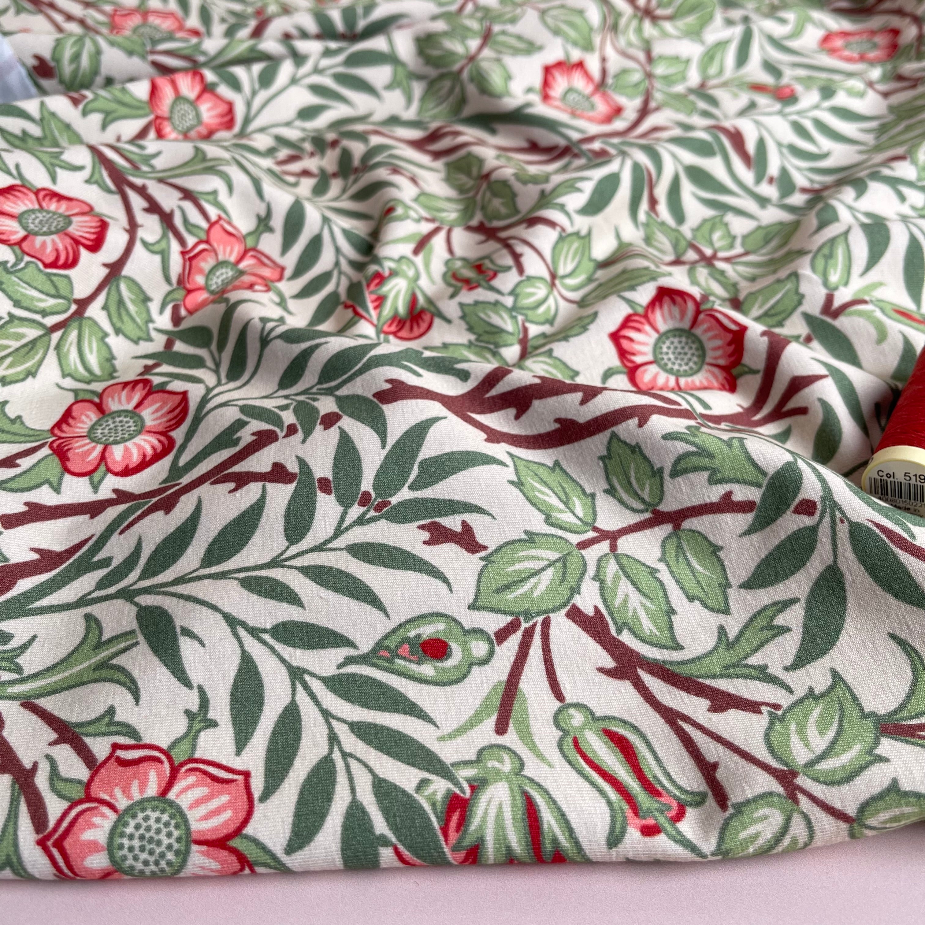 REMNANT 2.06 Metres - Danish Design - Morris Flowers Cotton Jersey Fabric