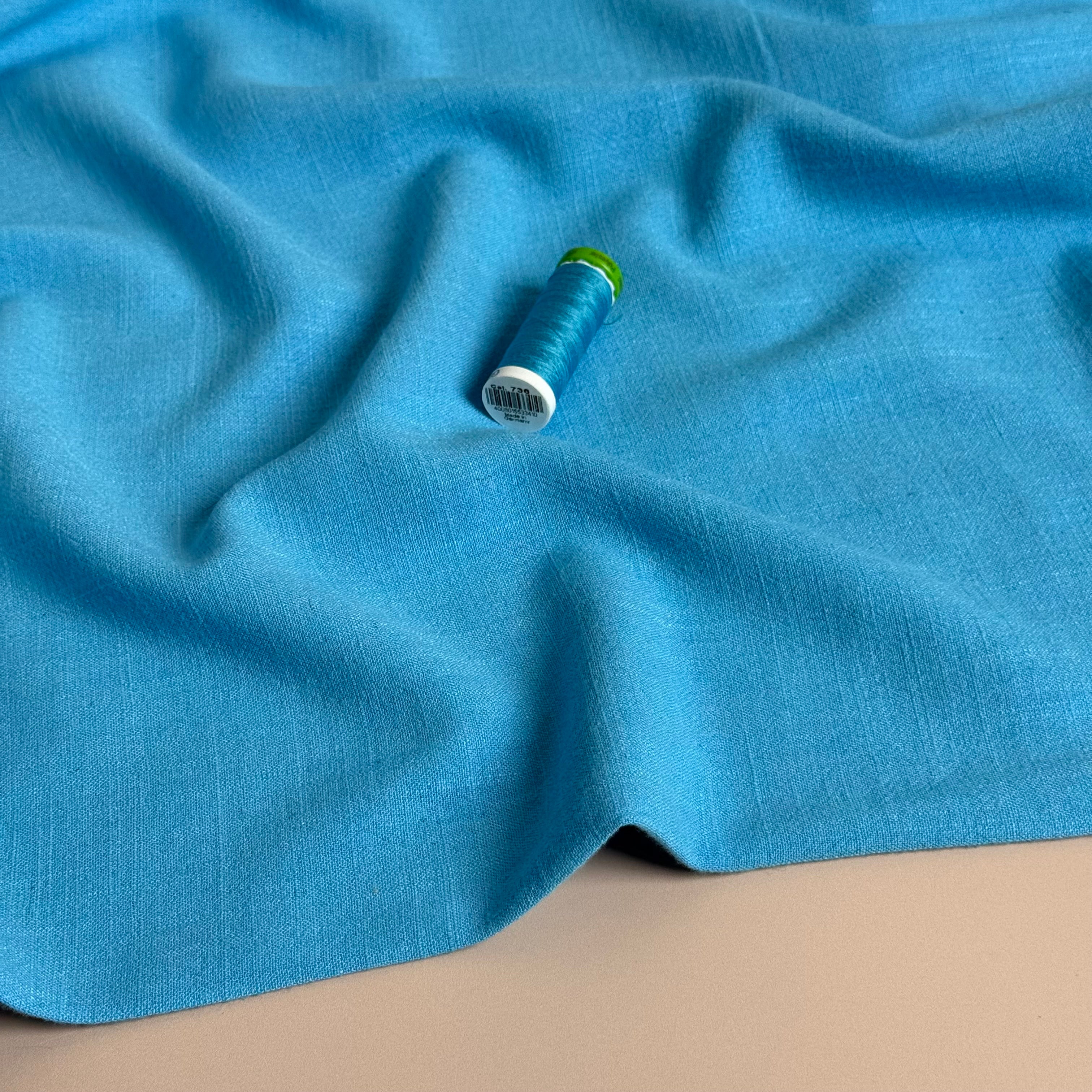 Flow Sky Blue Viscose Linen Blend Dress Fabric