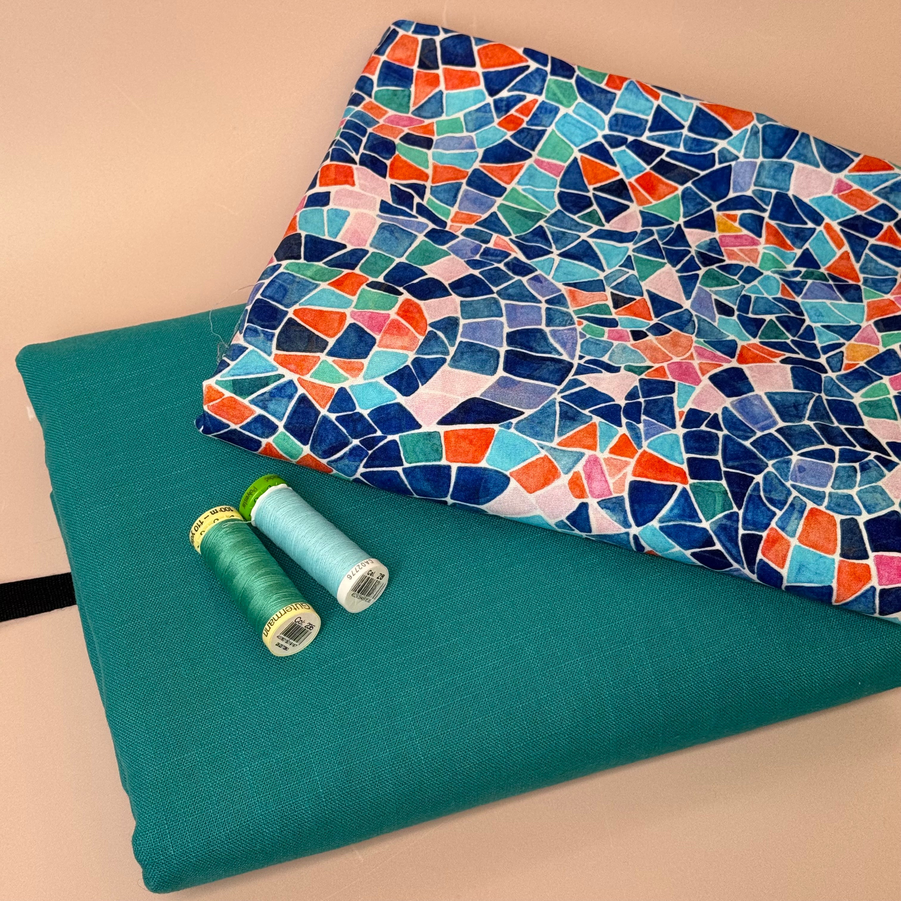 Make An Outfit Colour Bundle and Sewing Kit - Regalia Blouse in Mosaics Summer and Spring Trousers in Teal Linen