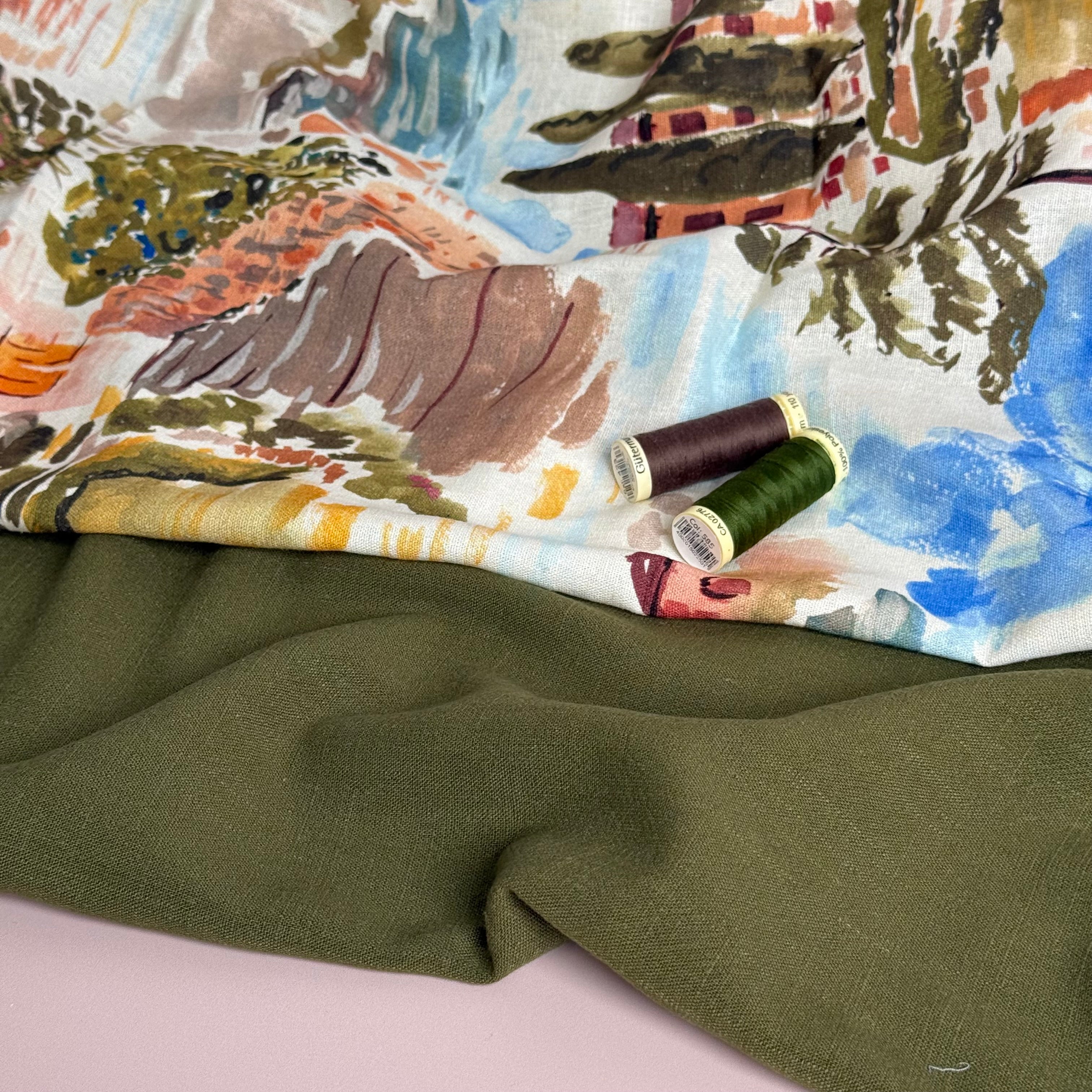 Flow Olive Green Viscose Linen Blend Dress Fabric