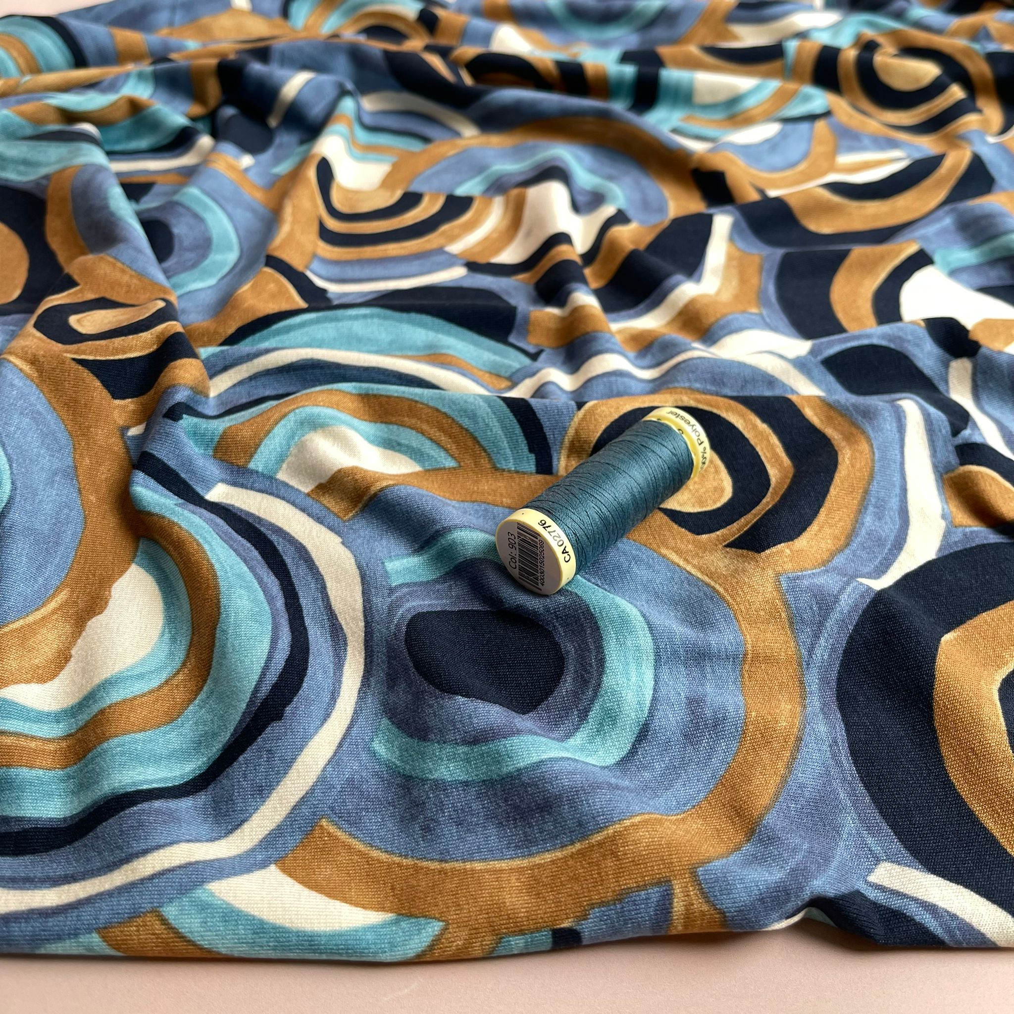 Irregular Circles in Denim Viscose Jersey Fabric