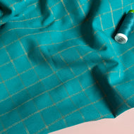 Ex Designer Deadstock - Gold Lurex Check on Teal Cotton Fabric