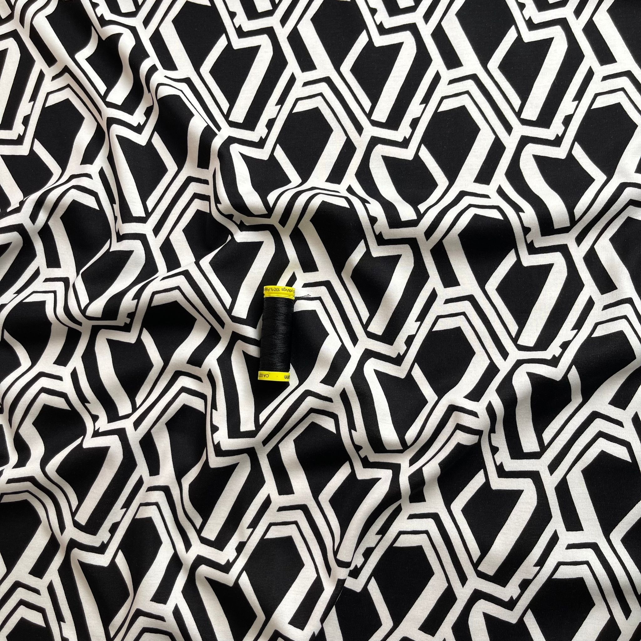 Honeycomb in Black and White Soft Ponte Roma Fabric