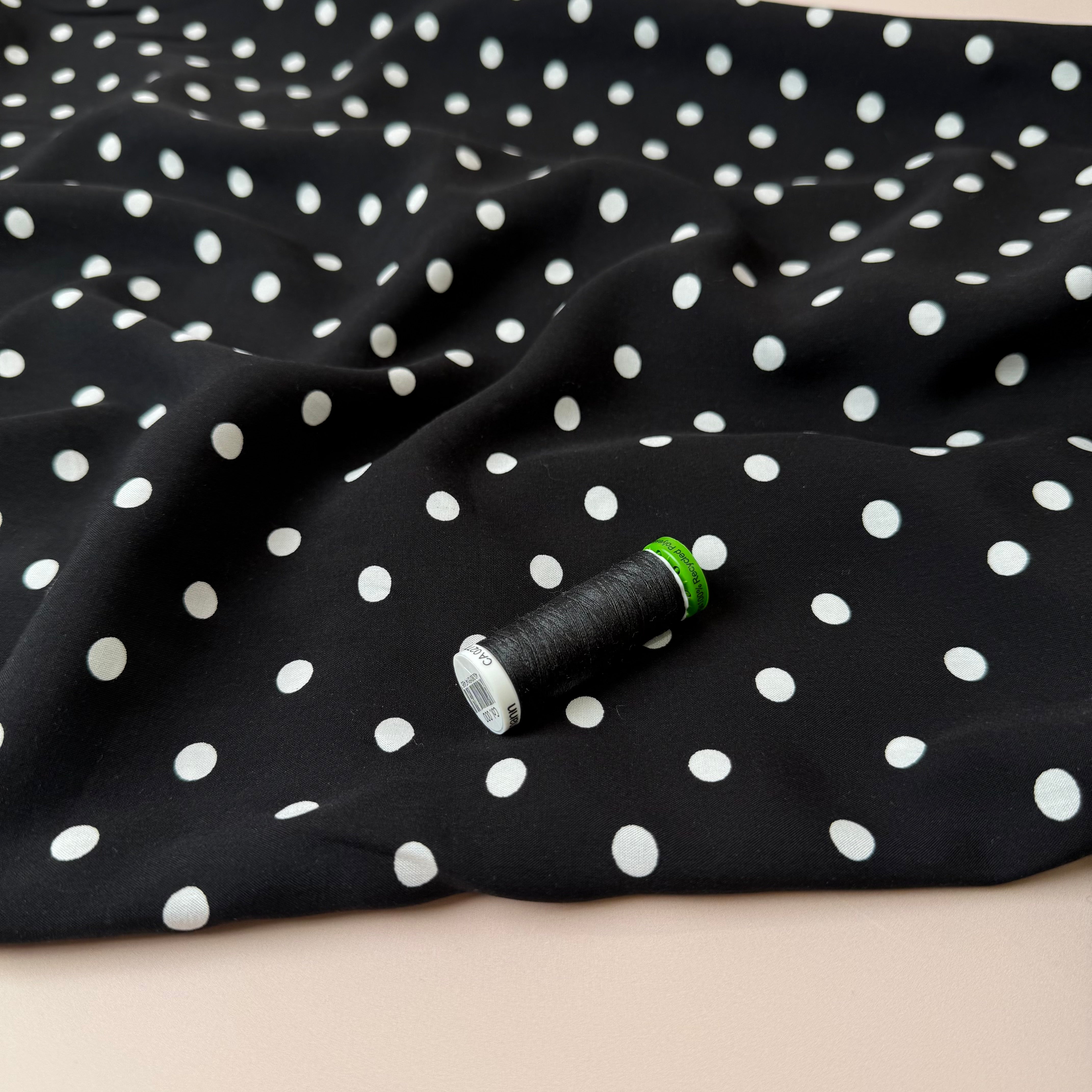 Classic Polka Dot Black Viscose Fabric