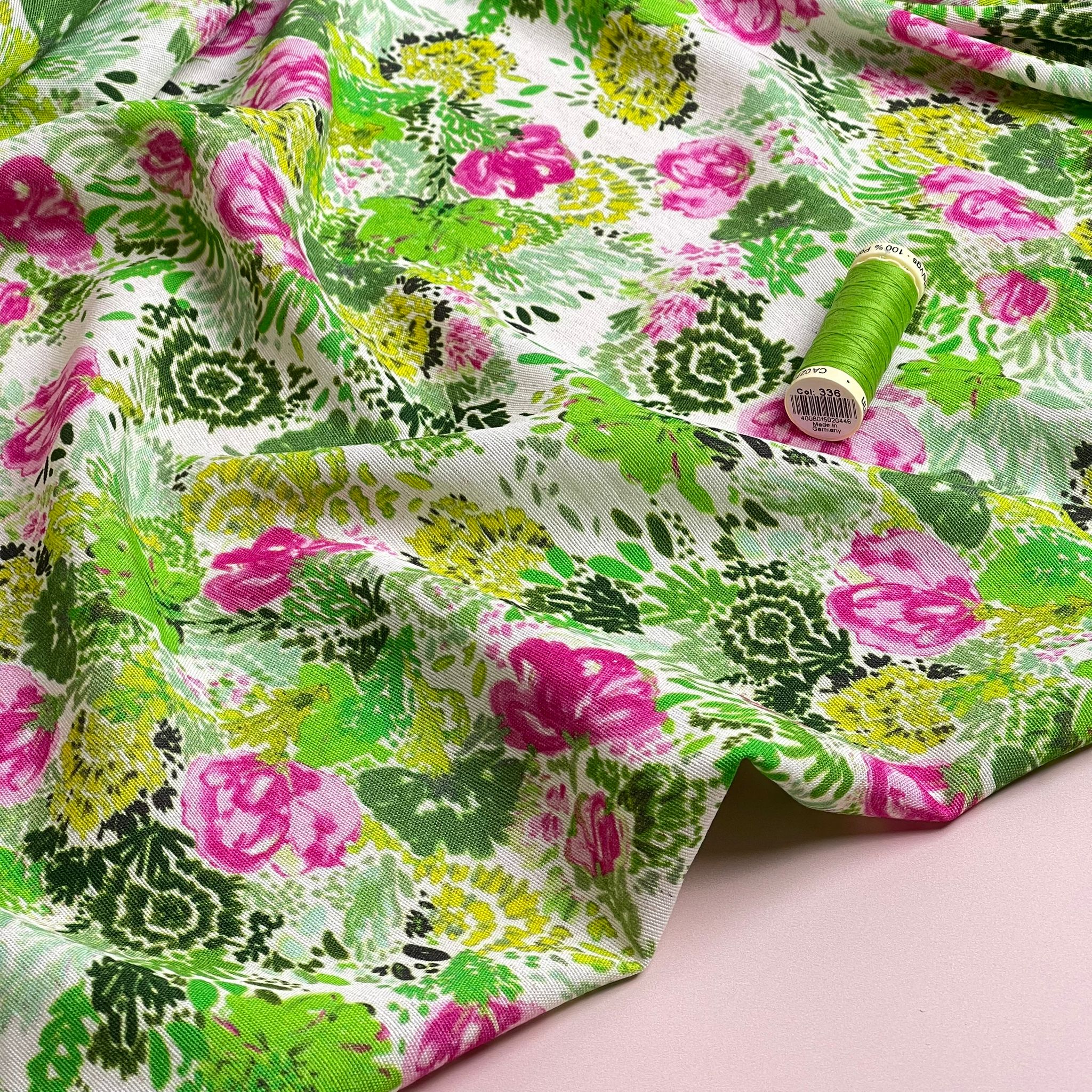 REMNANT 2.4 Metres - Spring Garden Florals Viscose Linen Fabric