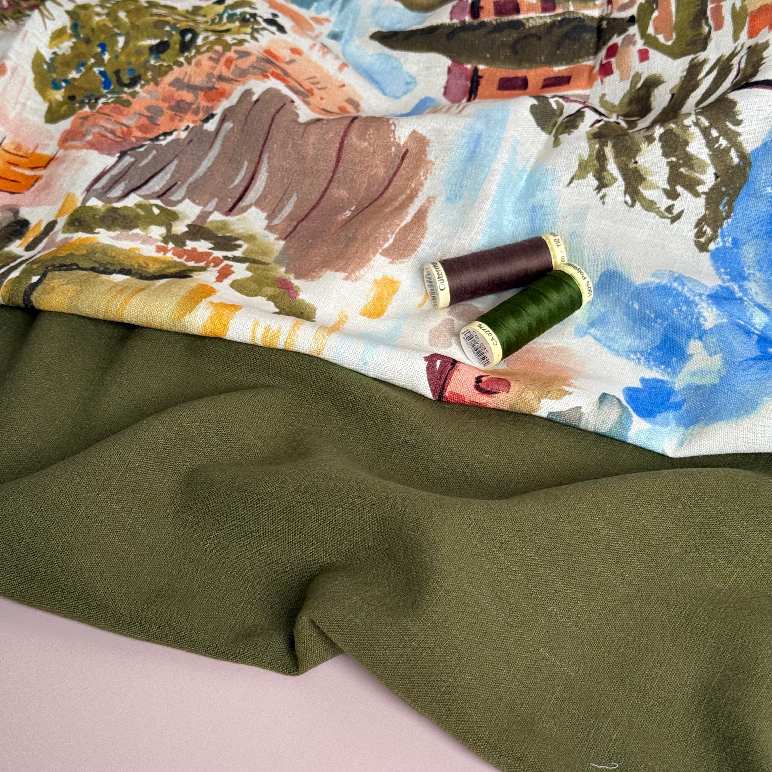 Flow Olive Green Viscose Linen Blend Dress Fabric