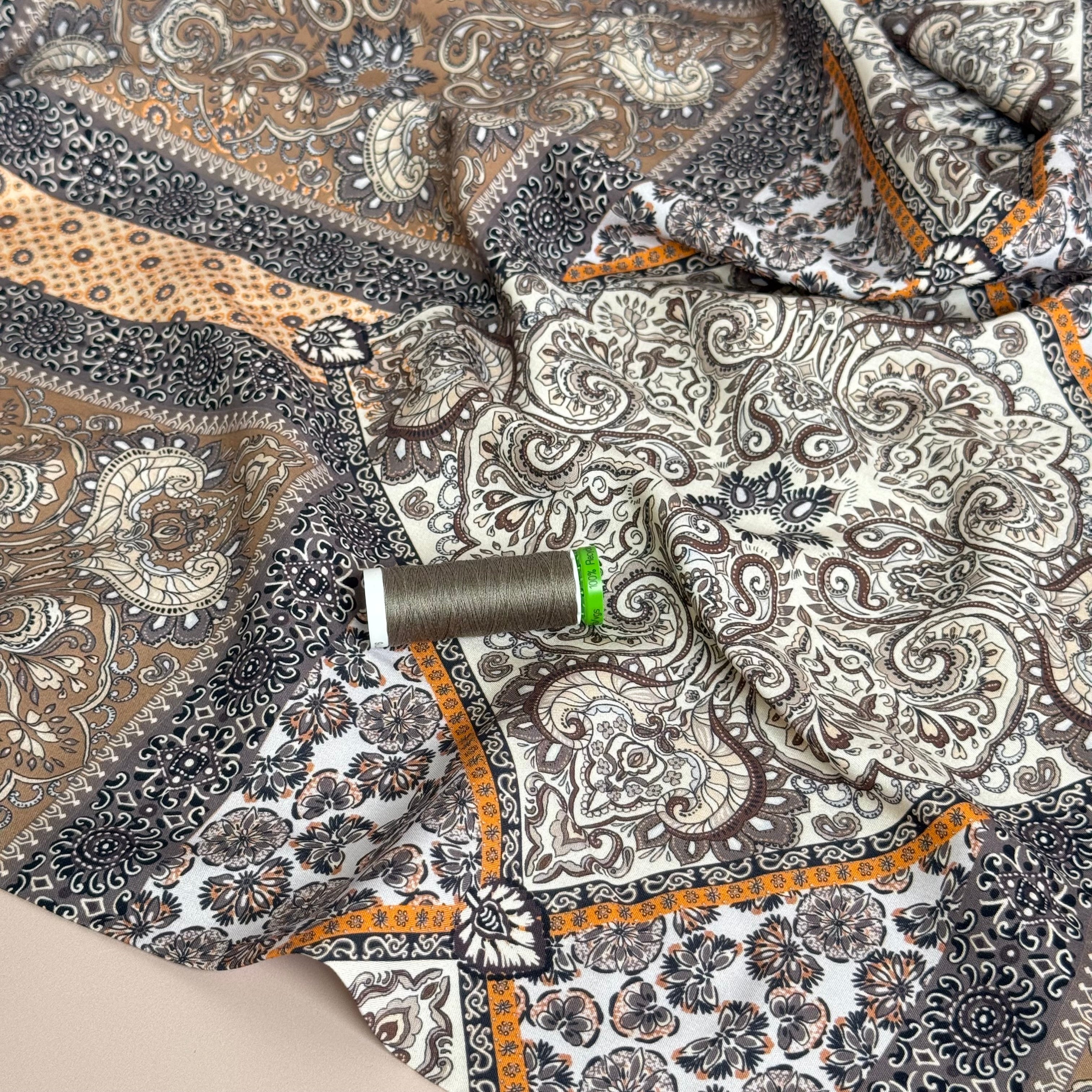 Neutral Mediterranean Tiles Viscose Poplin Fabric
