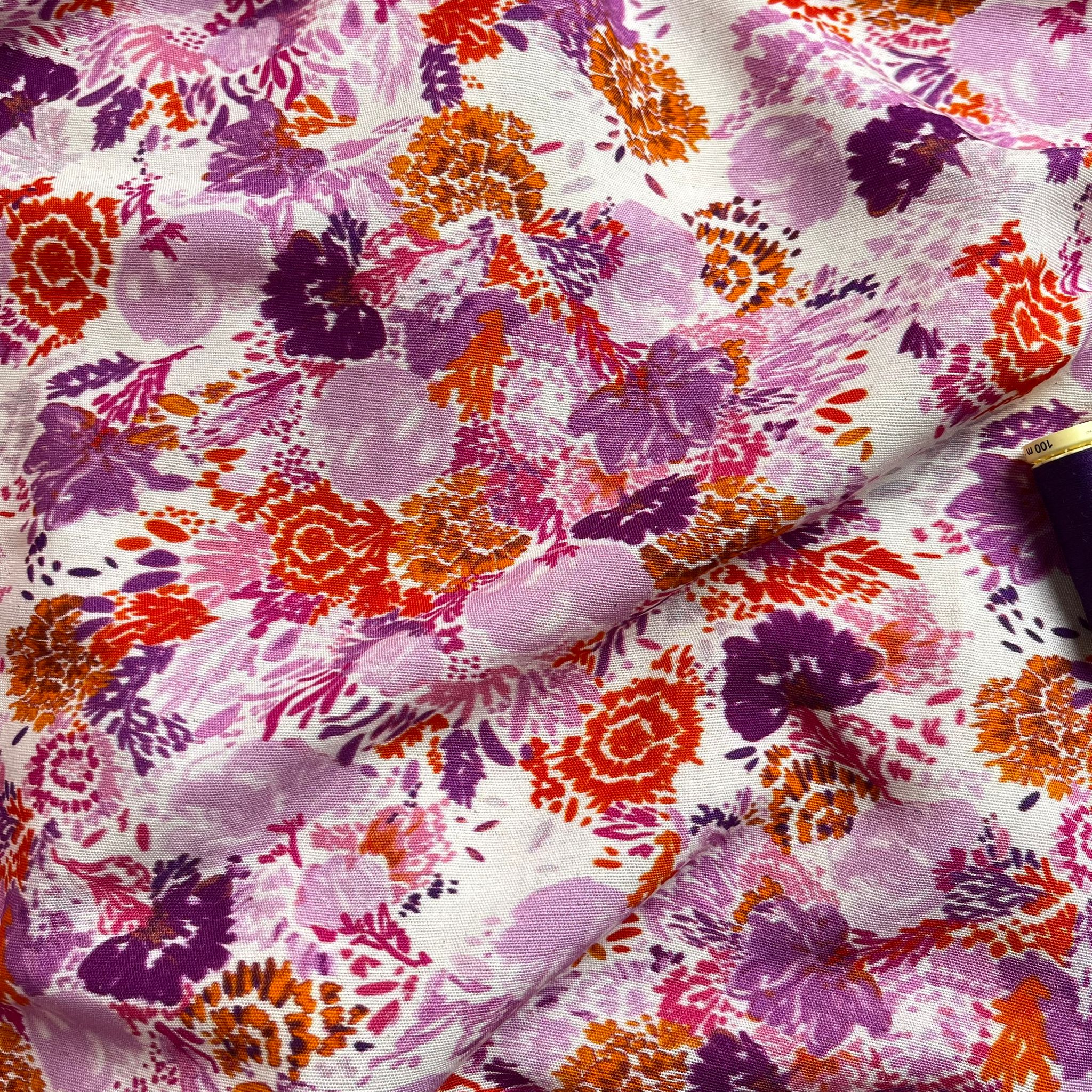 Winter Sunrise Florals Viscose Linen Fabric