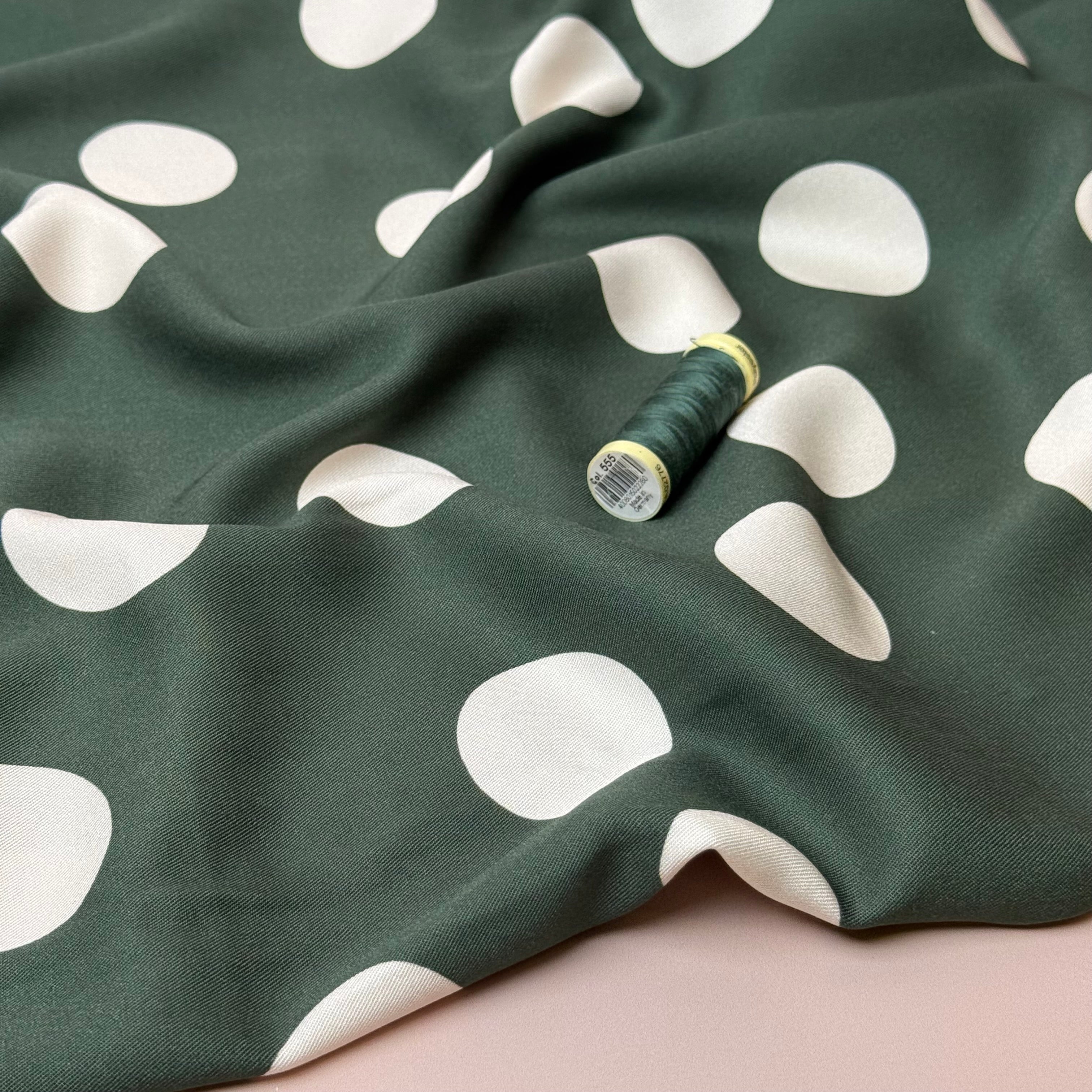 Light & Lush - large Dots Green Viscose Twill Fabric