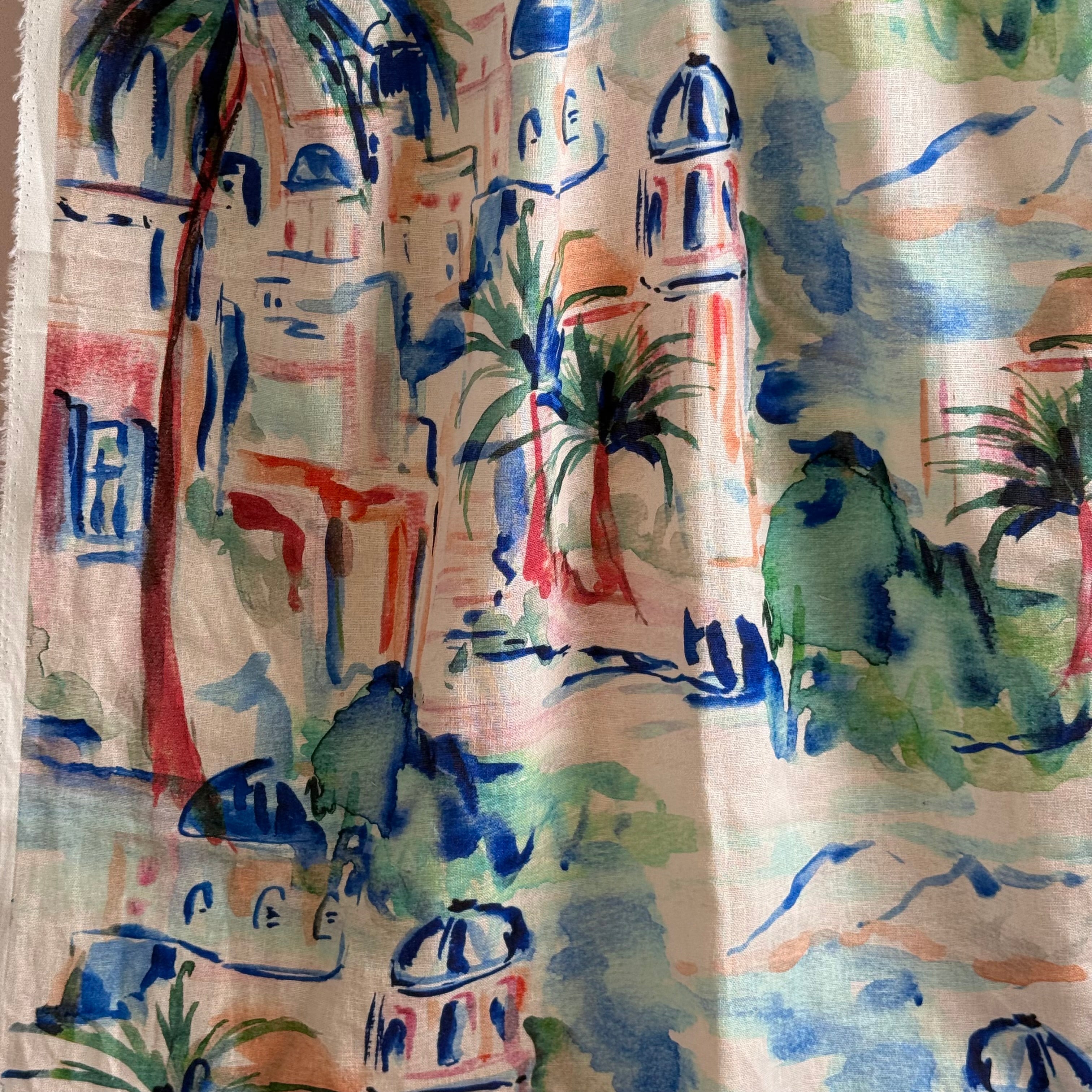 PRE-ORDER - arriving by end of August - Riviera Landscape Cobalt Linen Viscose Blend Fabric