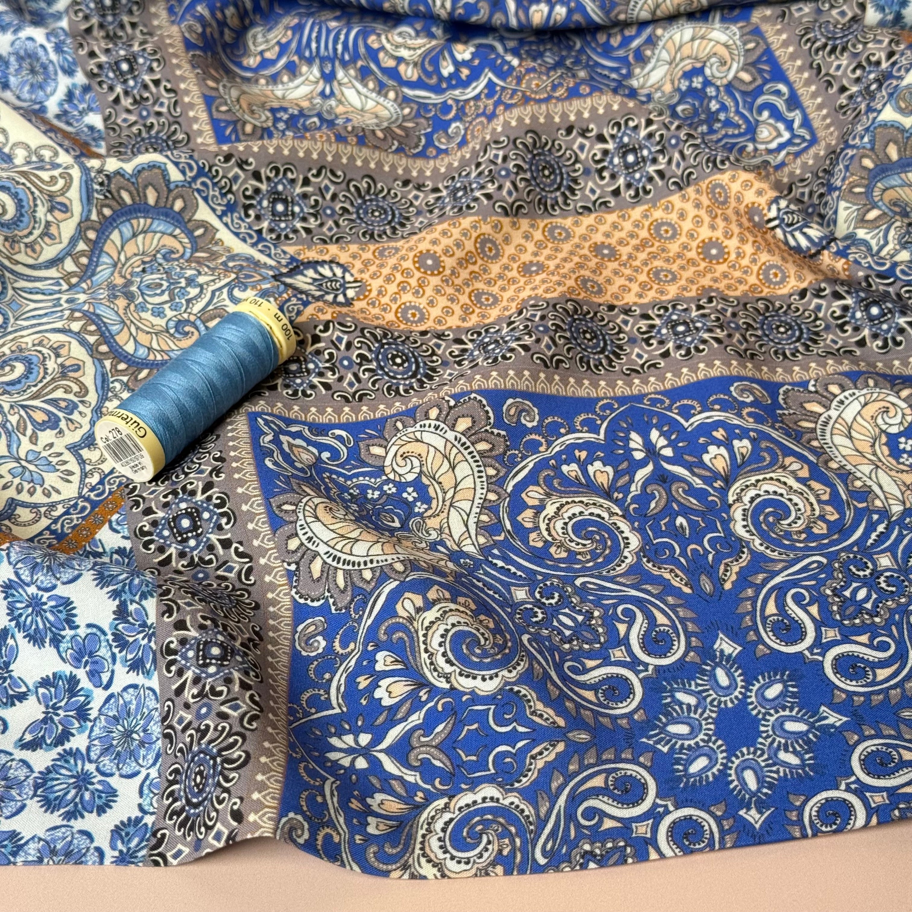 Mediterranean Tiles Viscose Poplin Fabric