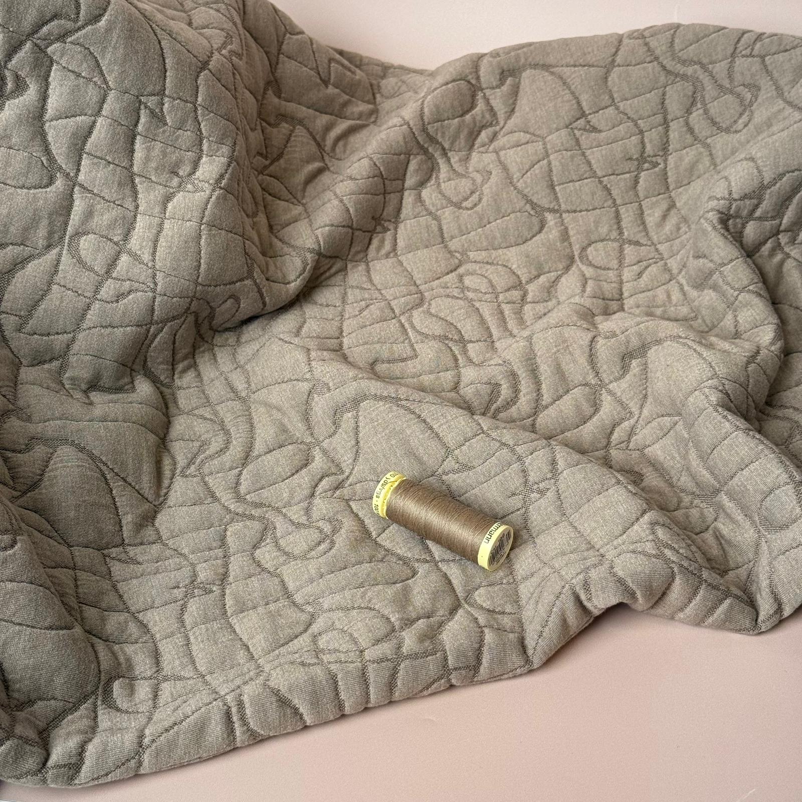 Abstract Swirls Jacquard Quilted Knit in Taupe