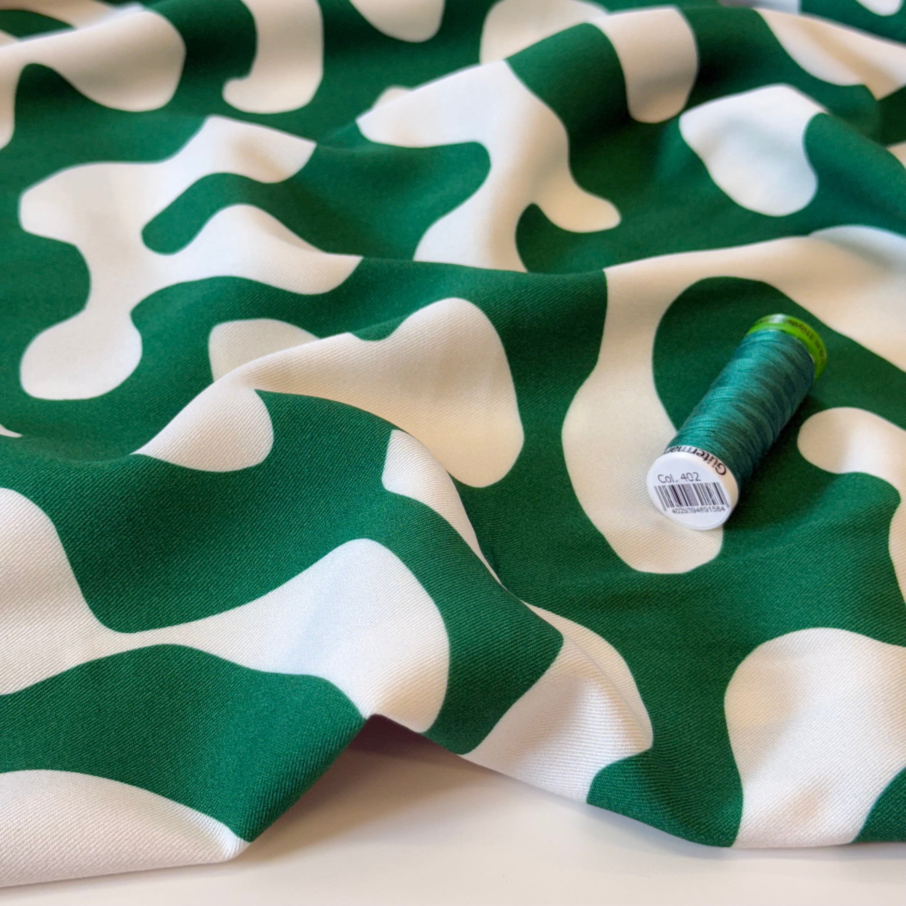 Light & Lush - Shapes on Emerald Viscose Twill Fabric