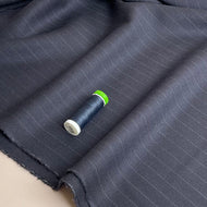 REMNANT 0.44 Metre - Deadstock Navy Pinstripe Worsted Wool Fabric