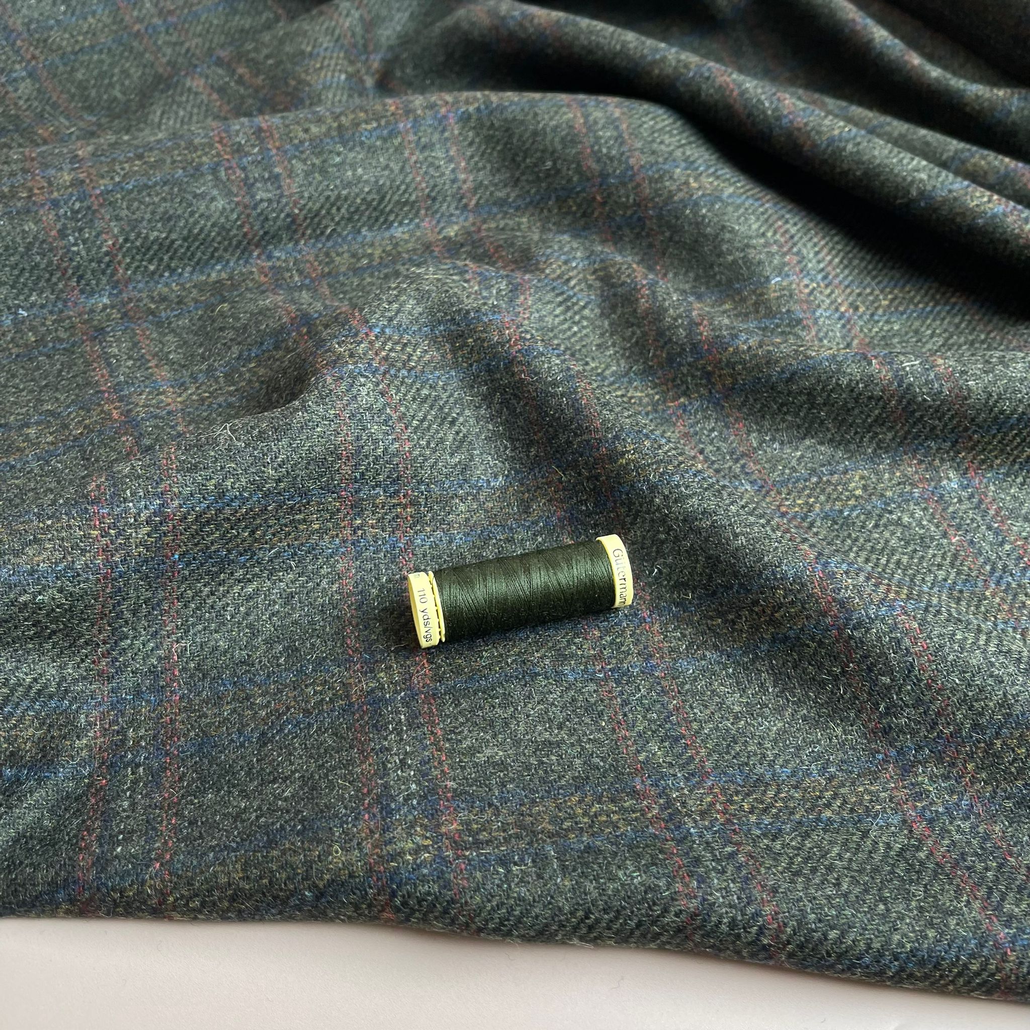 Deadstock Pure Wool Bottle Green Check Tweed Coating