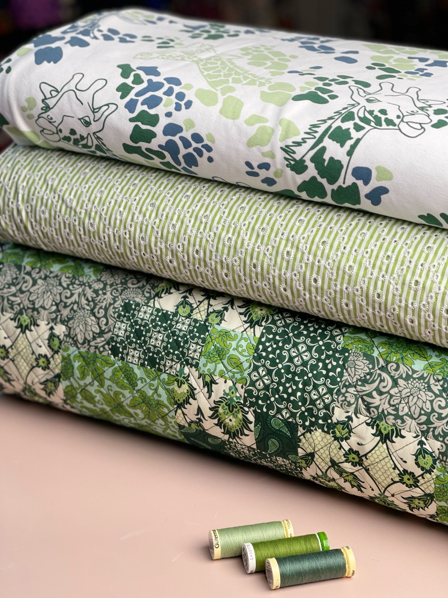 Green Patchwork Paisley Quilted Cotton Fabric