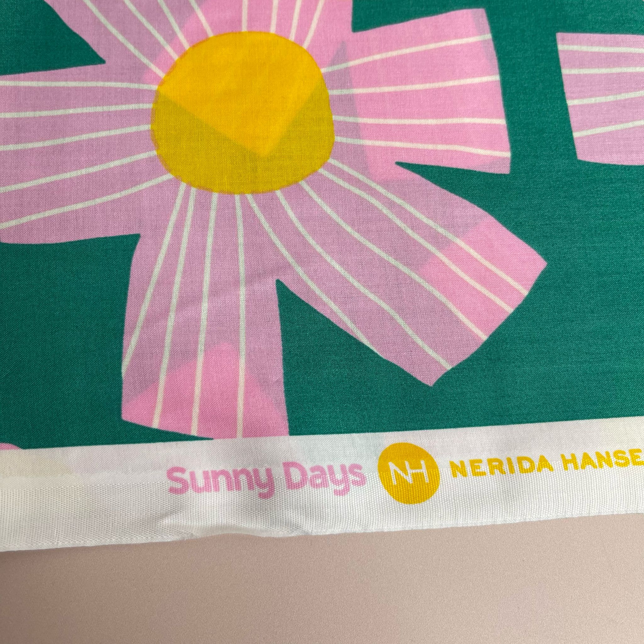 Nerida Hansen - Sunny Days on Green Cotton Voile Fabric