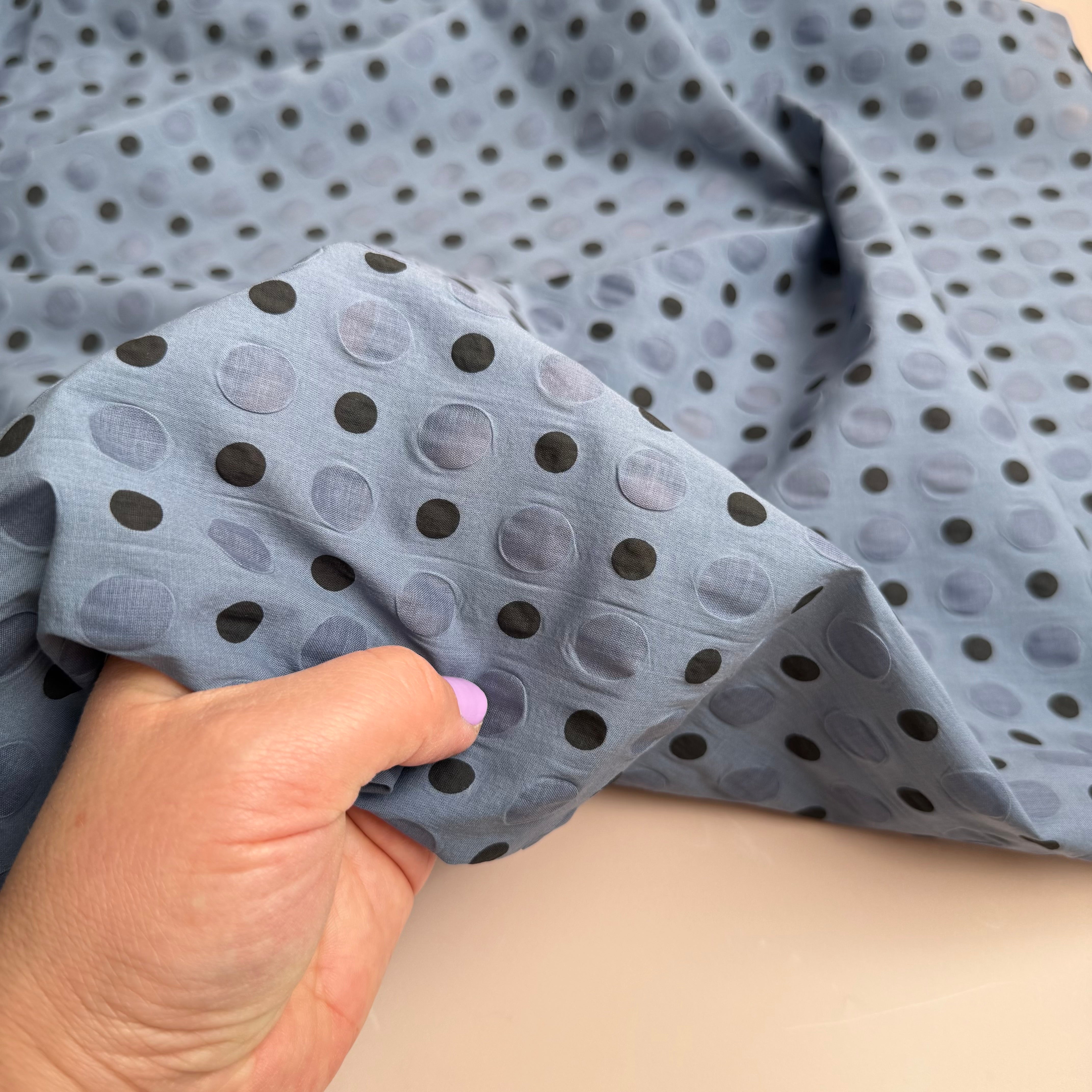 Kokka - Textured Polka Dot Ripple Cotton Lawn in Grey