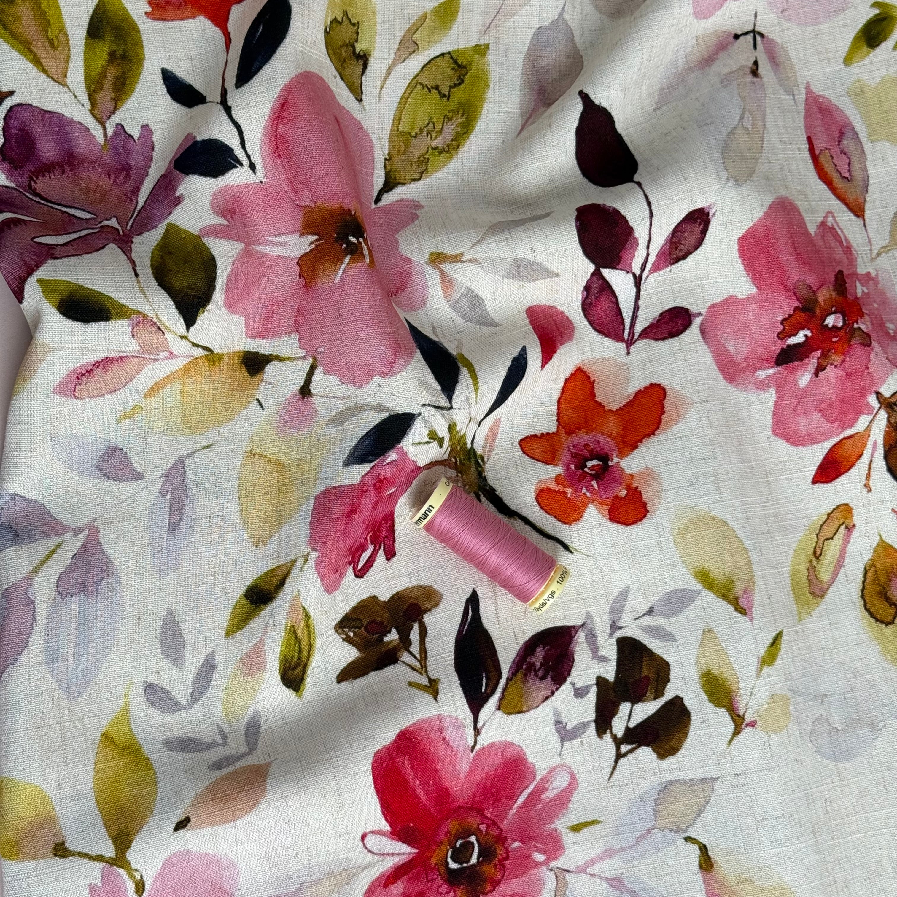 Watercolour Flowers Viscose Linen Fabric