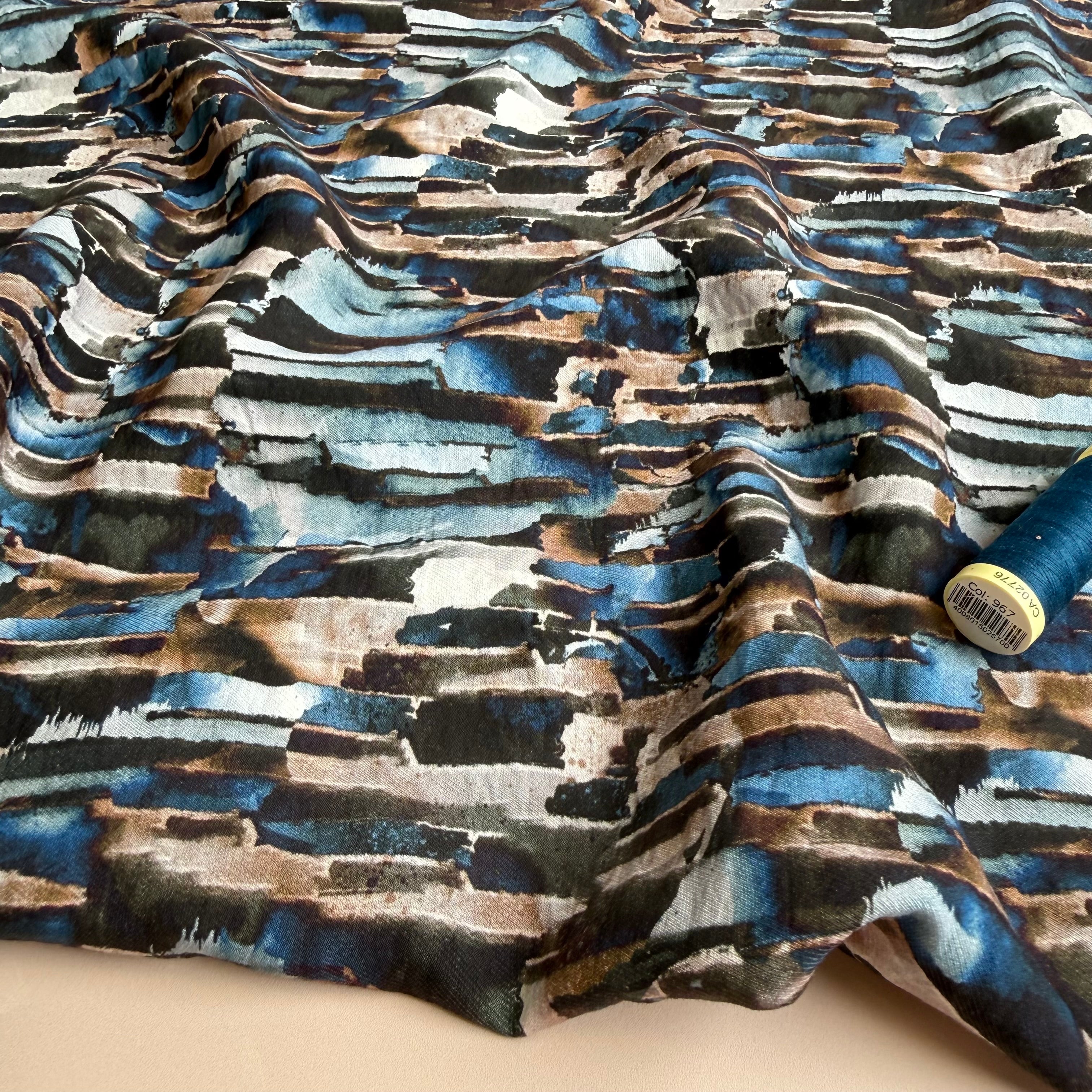 Painterly Rocks Fine Viscose Twill