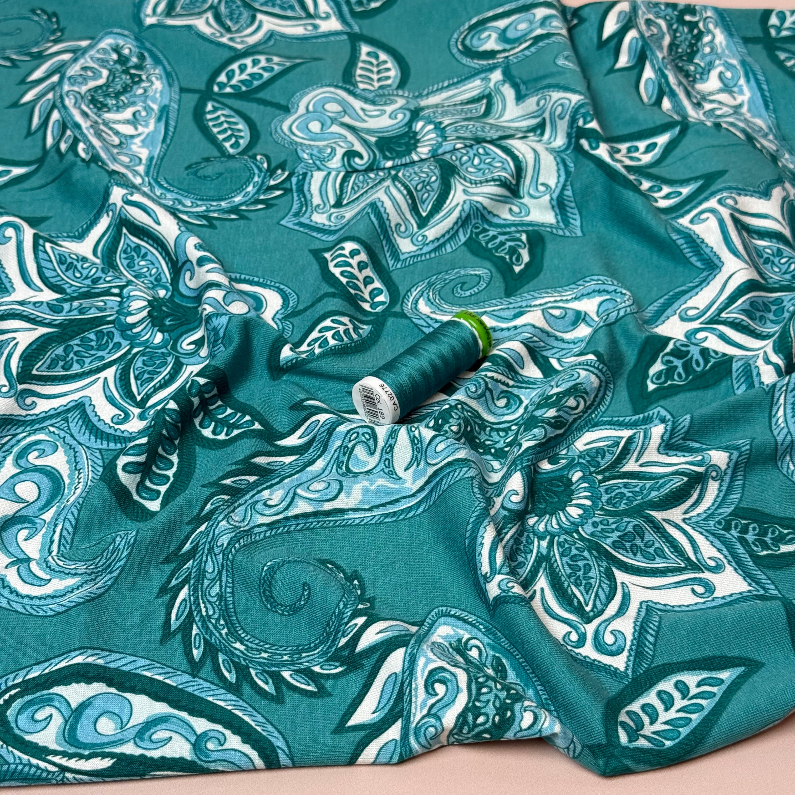 Paisley in Petrol Viscose Jersey Fabric